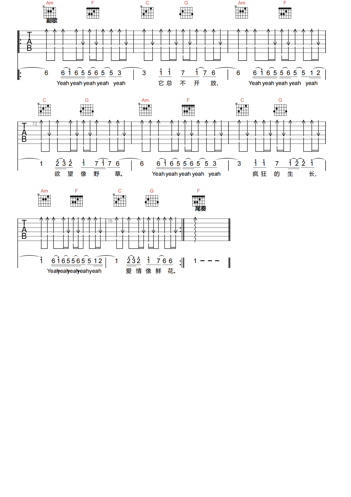 在别处吉他谱-许巍《在别处》C调弹唱谱-原版吉他谱简谱
