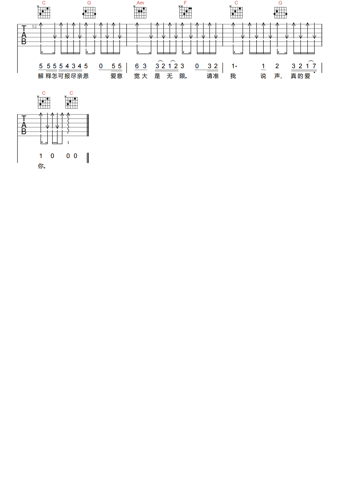 BEYOND《真的爱你吉他谱》C调简单原版