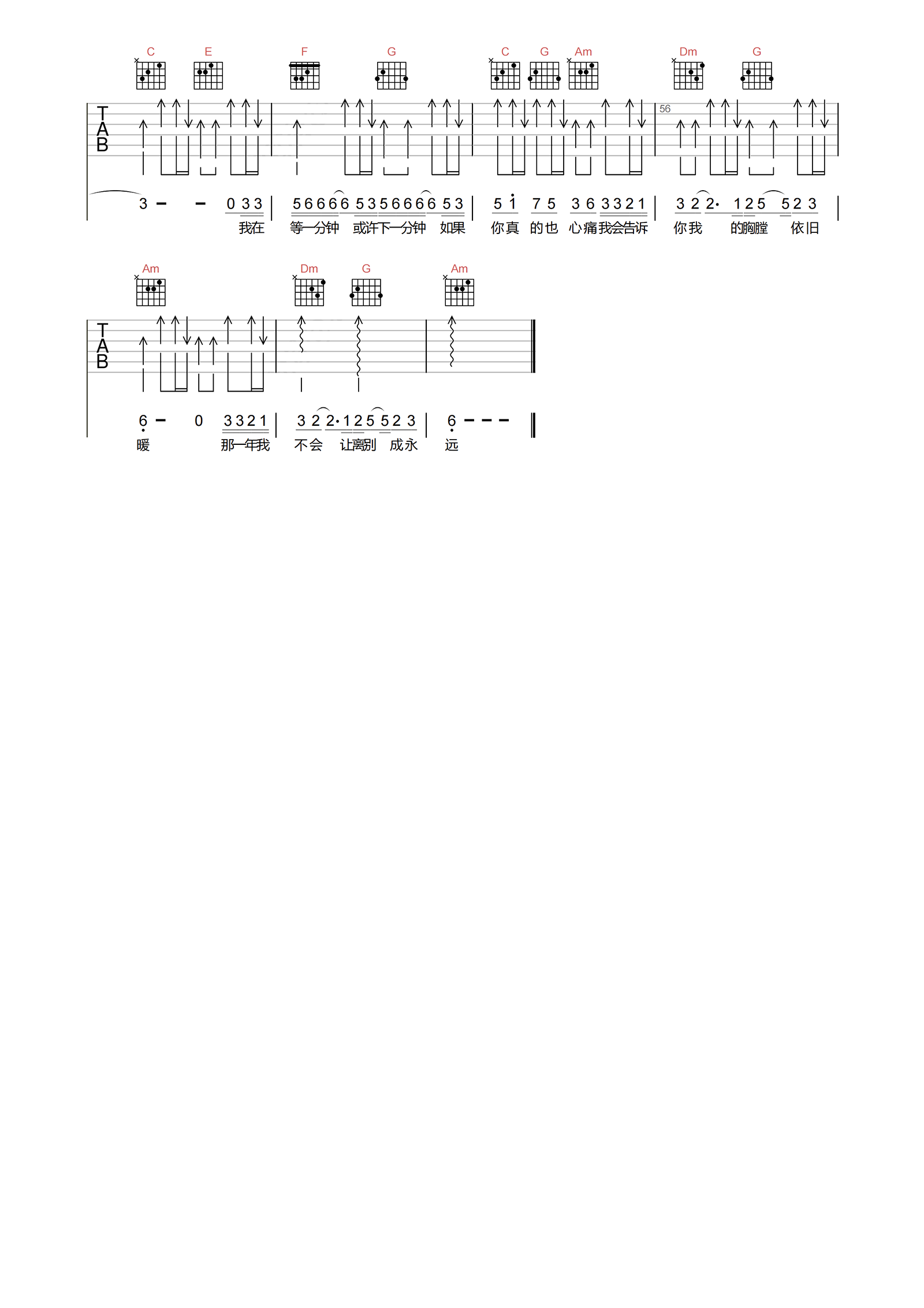 徐誉滕《等一分钟》吉他谱-C调原版弹唱吉他谱简谱