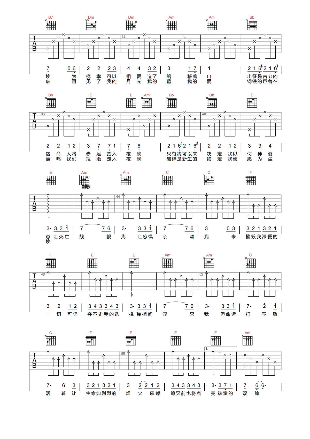 周深《人是》吉他谱-《人是》C调指法原版弹唱谱简谱