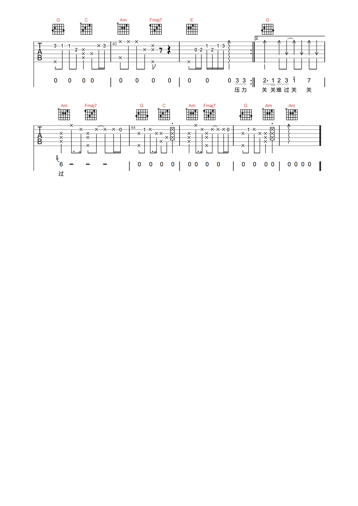 王七七《人生态度》吉他谱-C调原版弹唱谱简谱