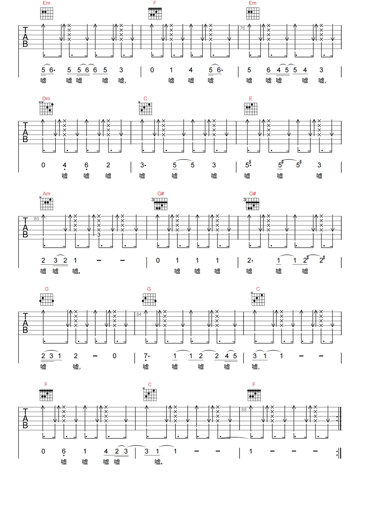 绿色的旋律吉他谱-陈洁丽-C调原版吉他谱-高清弹唱谱简谱