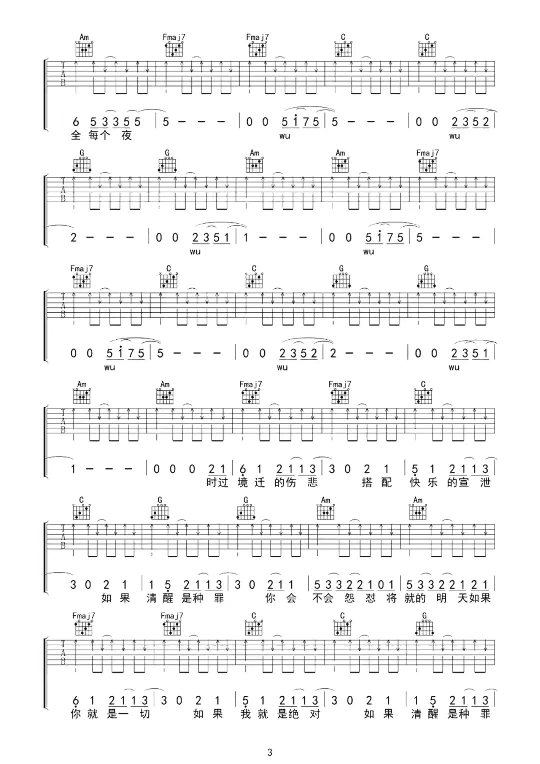 告五人《带我去找夜生活》吉他谱-C调简谱