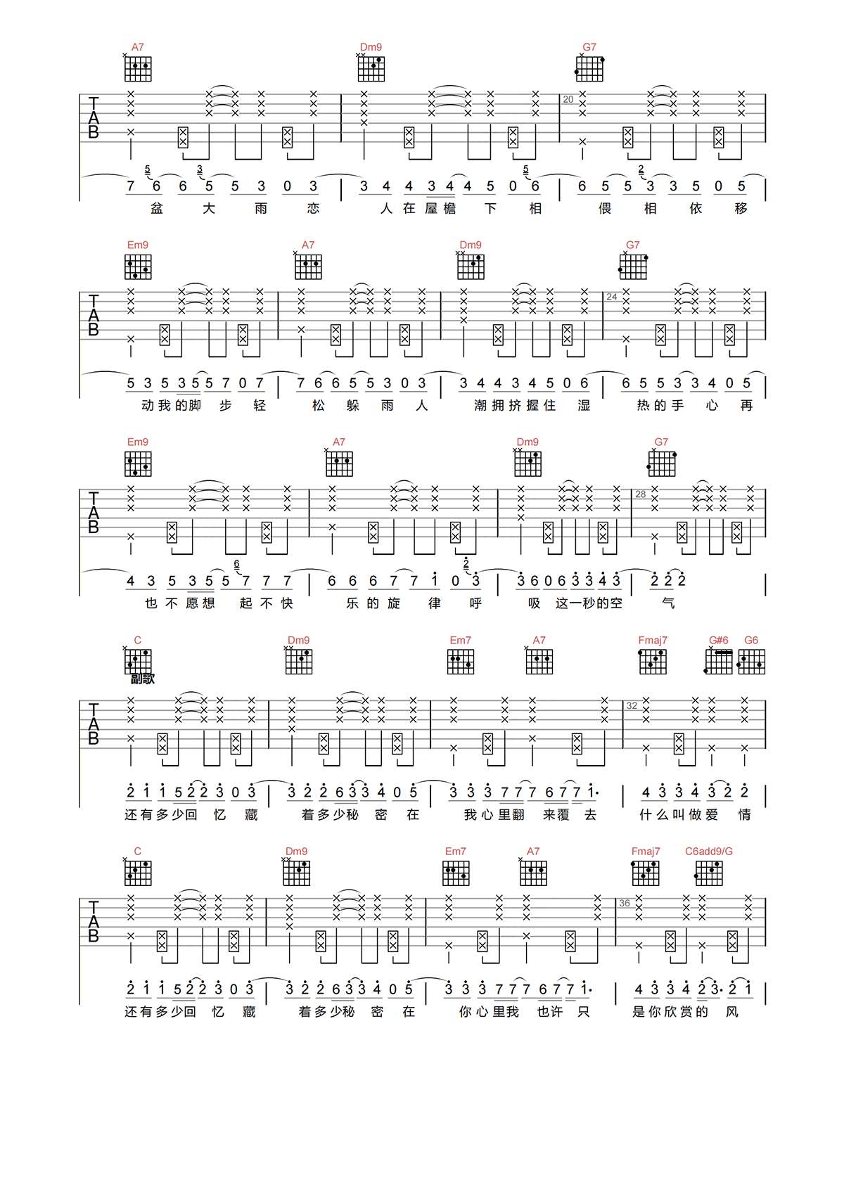 陈绮贞《小步舞曲》吉他谱-C调原版弹唱谱简谱