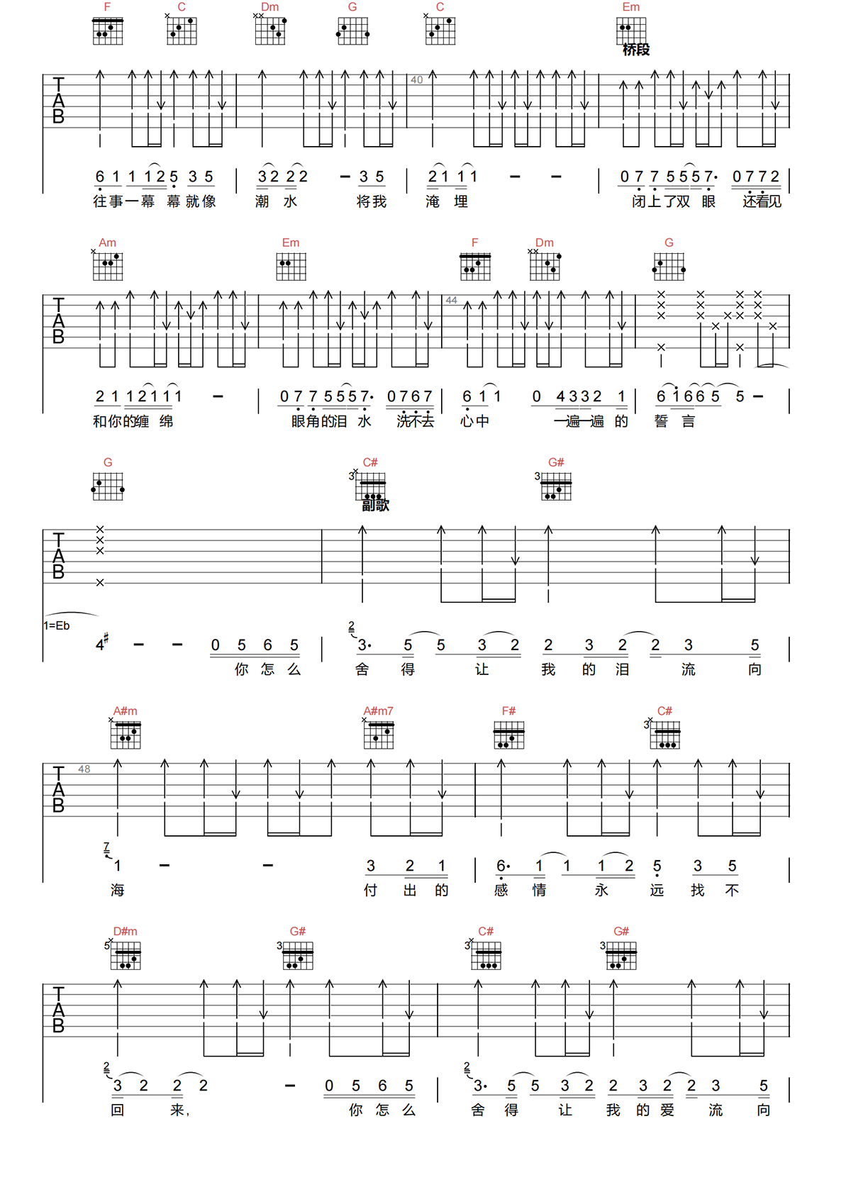 泪海吉他谱-许茹芸-泪海C调原版吉他谱-高清弹唱谱简谱