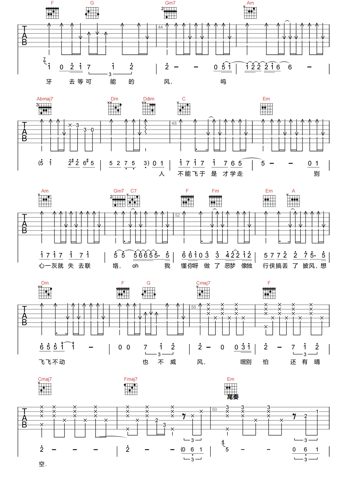 披风吉他谱-陈奕迅-披风C调吉他谱-原版弹唱谱简谱
