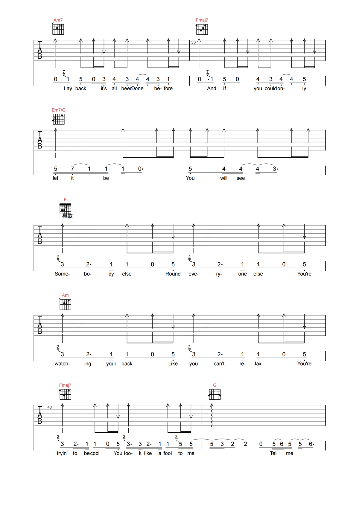 Avril《complicated》吉他谱-C调原版弹唱谱简谱