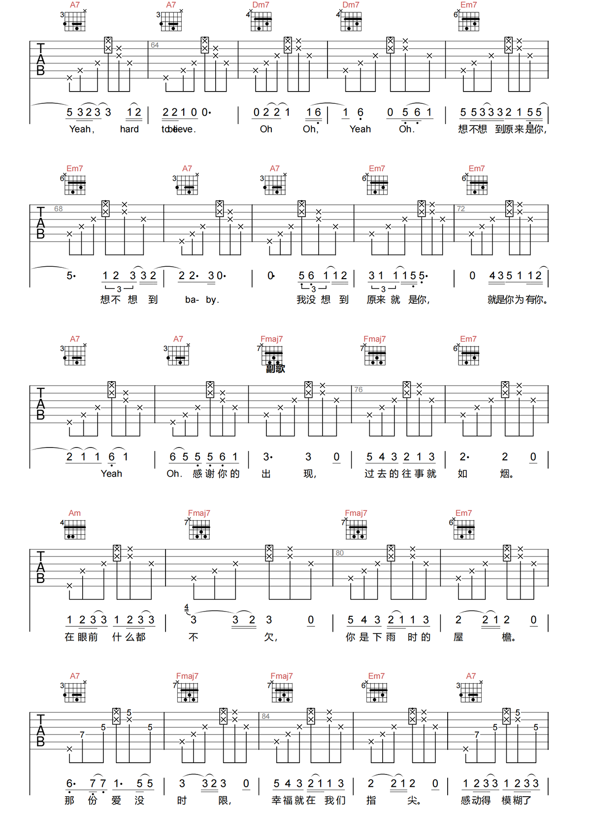 麦恩莉吉他谱-方大同-麦恩莉C调吉他谱-原版弹唱谱简谱