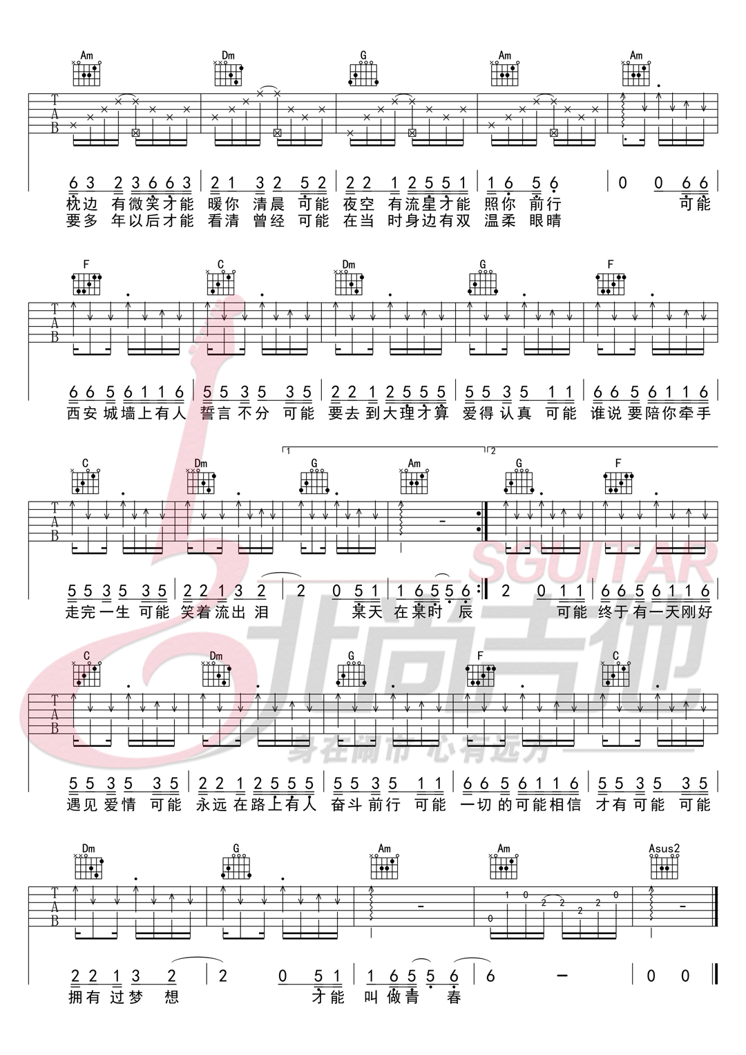 可能吉他谱-程响-可能C调原版/简单版吉他谱简谱