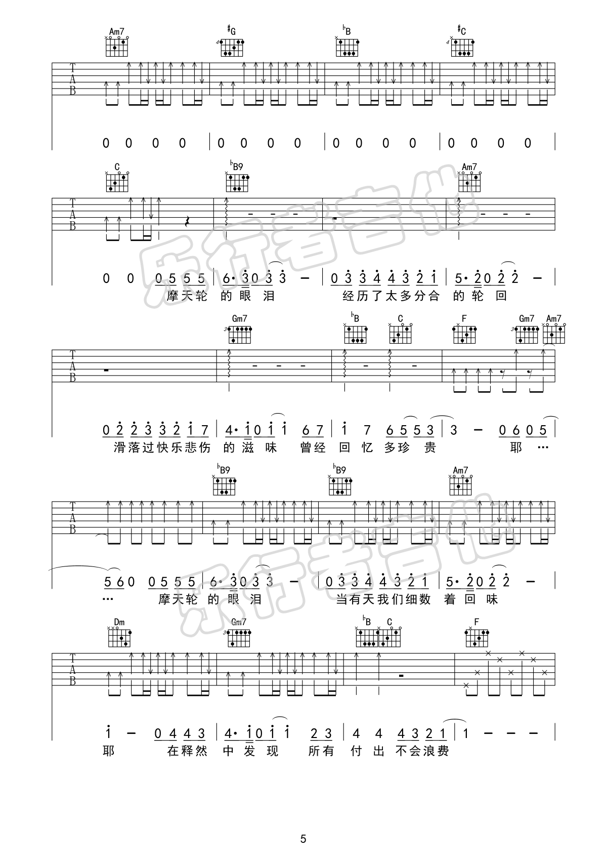 摩天轮的眼泪吉他谱-金志文-F调原版吉他谱-图片弹唱谱简谱