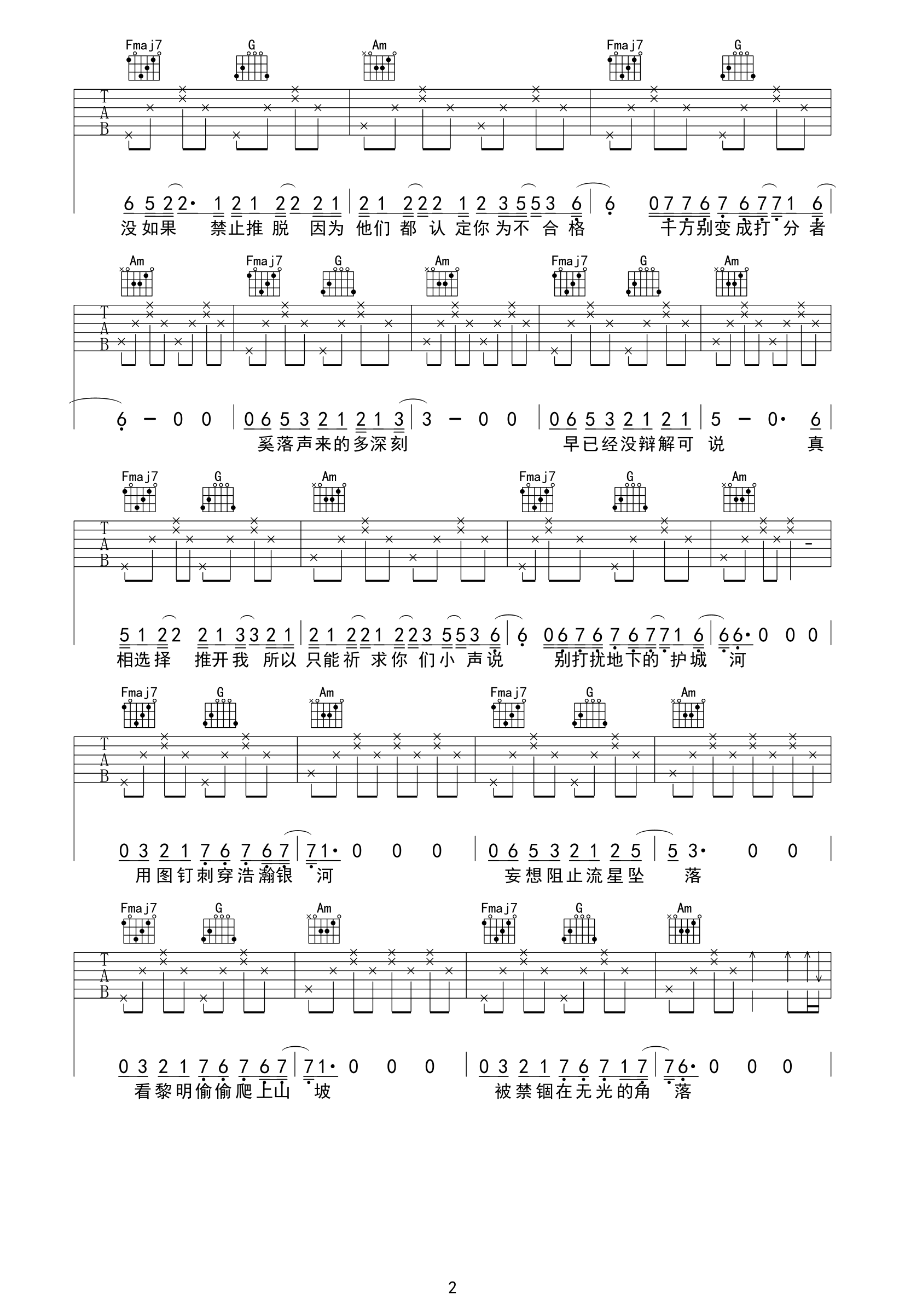 糜烂在夏天的秘密吉他谱-柠安-C调原版高清吉他谱简谱