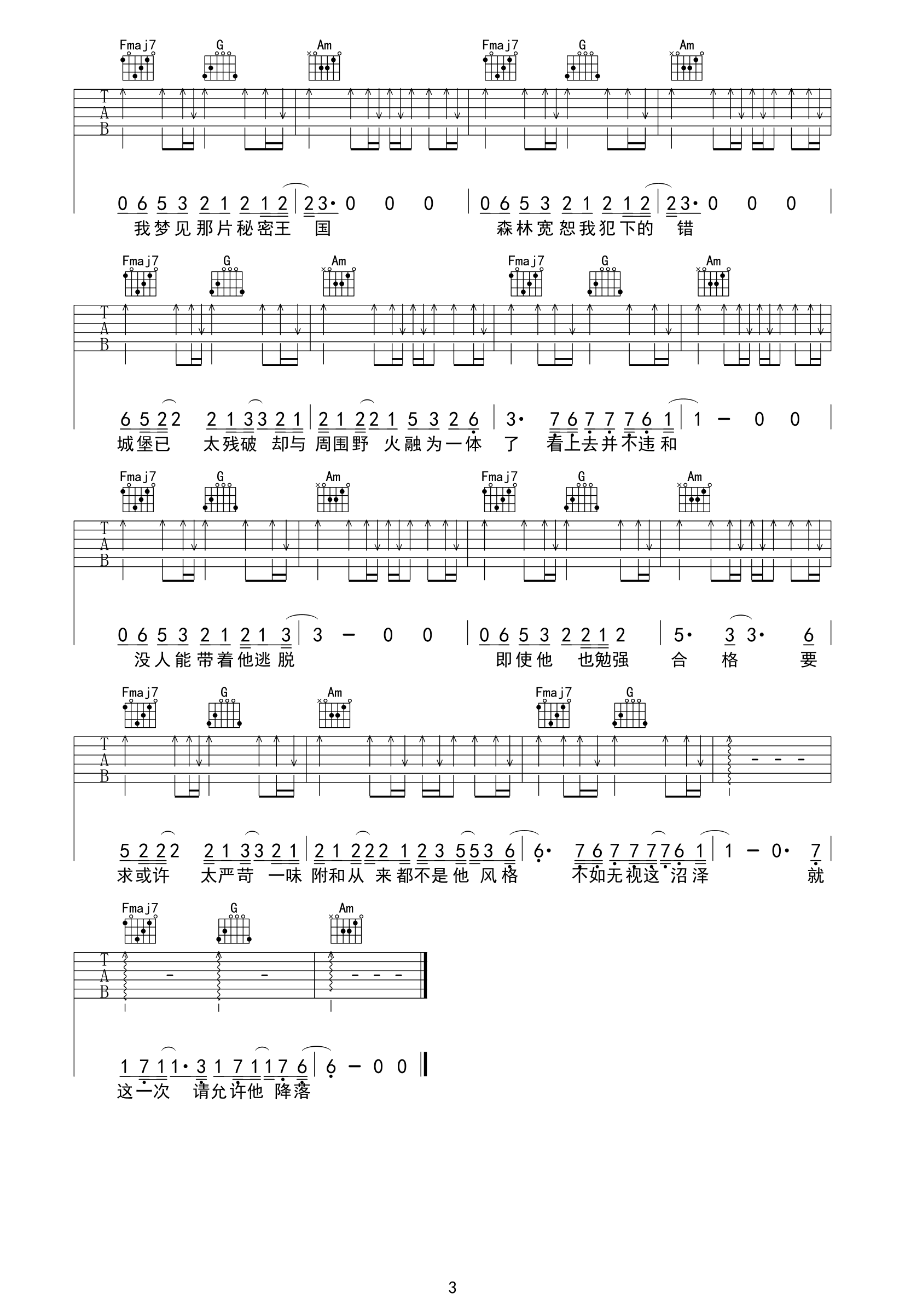 糜烂在夏天的秘密吉他谱-柠安-C调原版高清吉他谱简谱