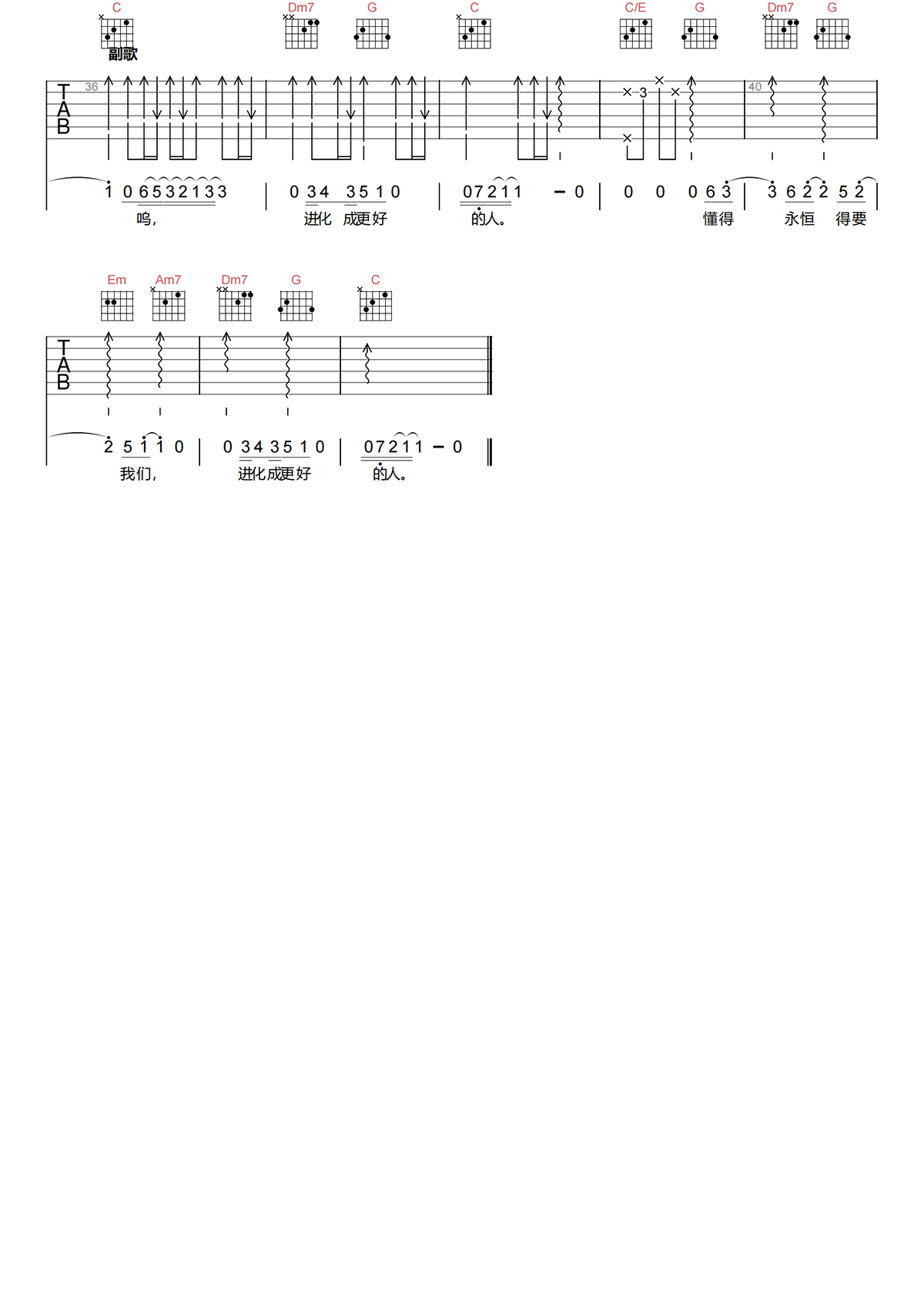 达尔文吉他谱-林俊杰-达尔文C调简化原版吉他谱简谱