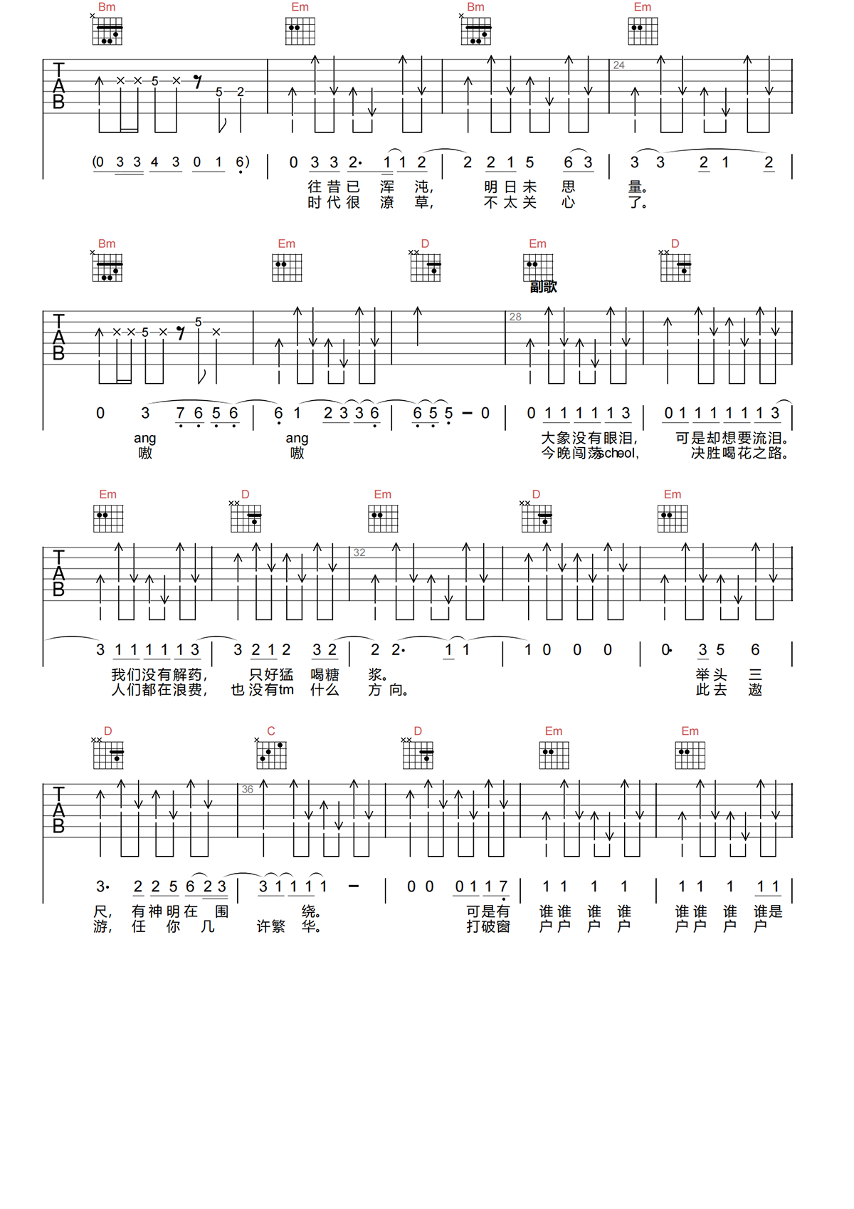 旧城之王吉他谱-木马乐队-旧城之王G调原版吉他谱简谱