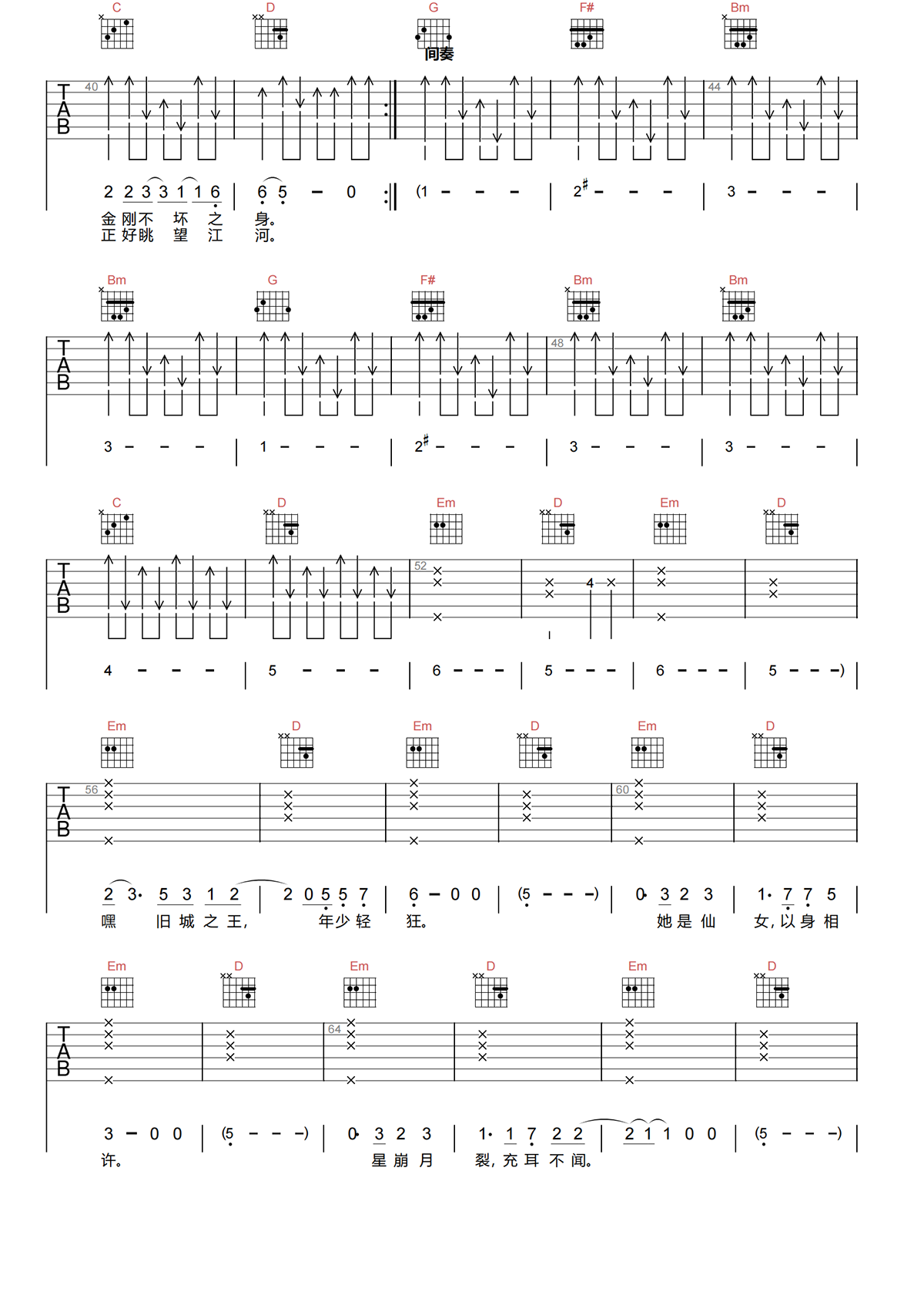 旧城之王吉他谱-木马乐队-旧城之王G调原版吉他谱简谱