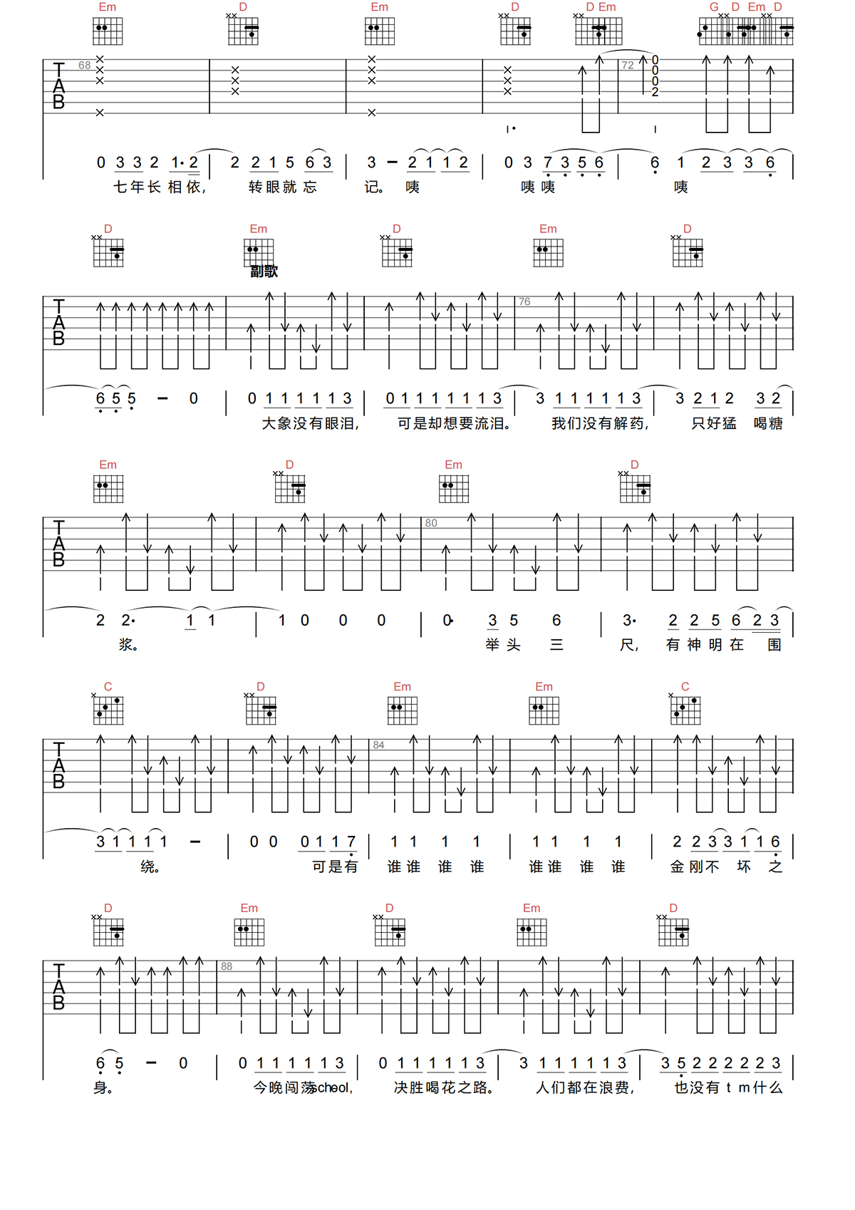 旧城之王吉他谱-木马乐队-旧城之王G调原版吉他谱简谱