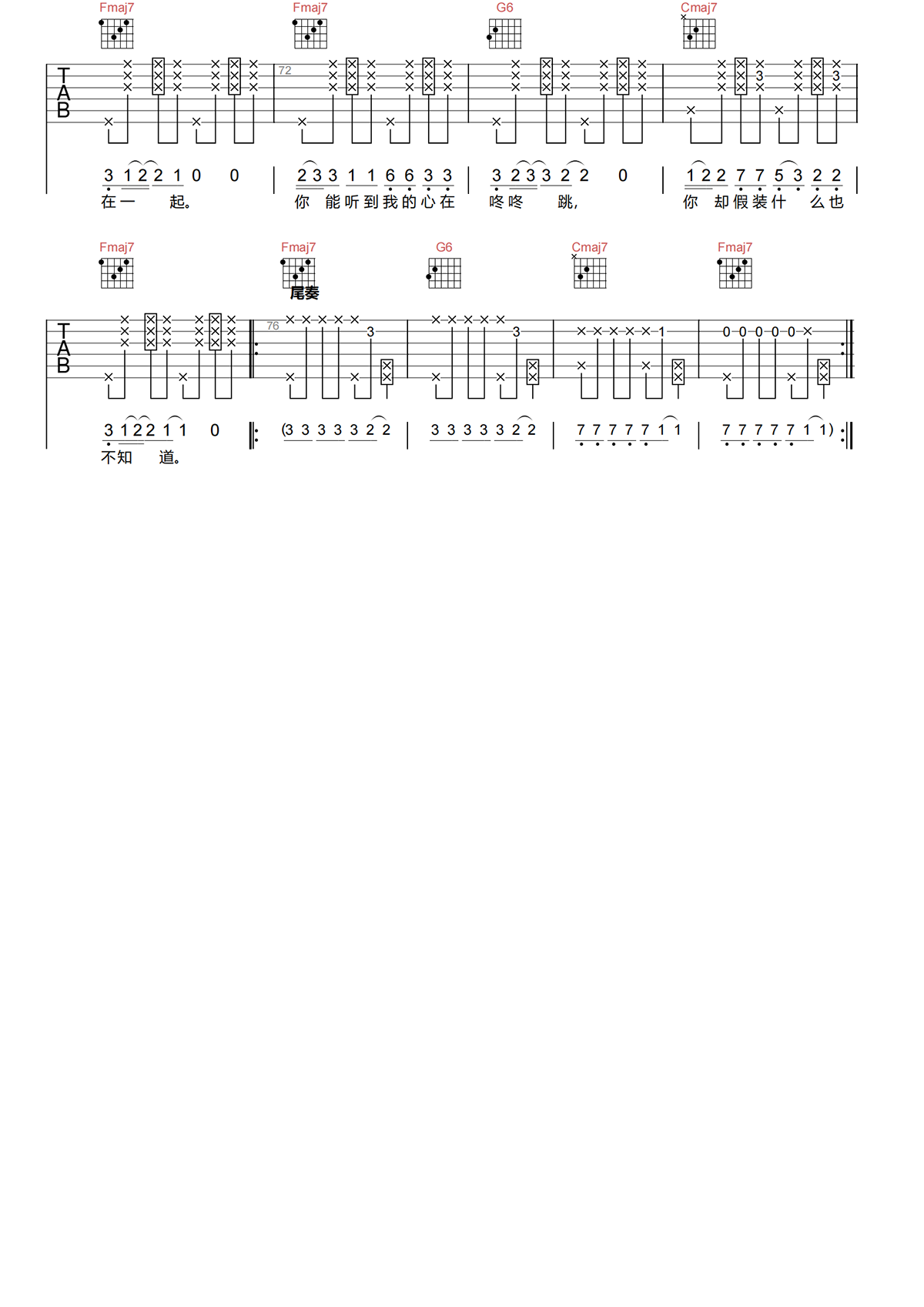 别再问我什么是迪斯科吉他谱-张蔷-C调原版高清吉他谱简谱