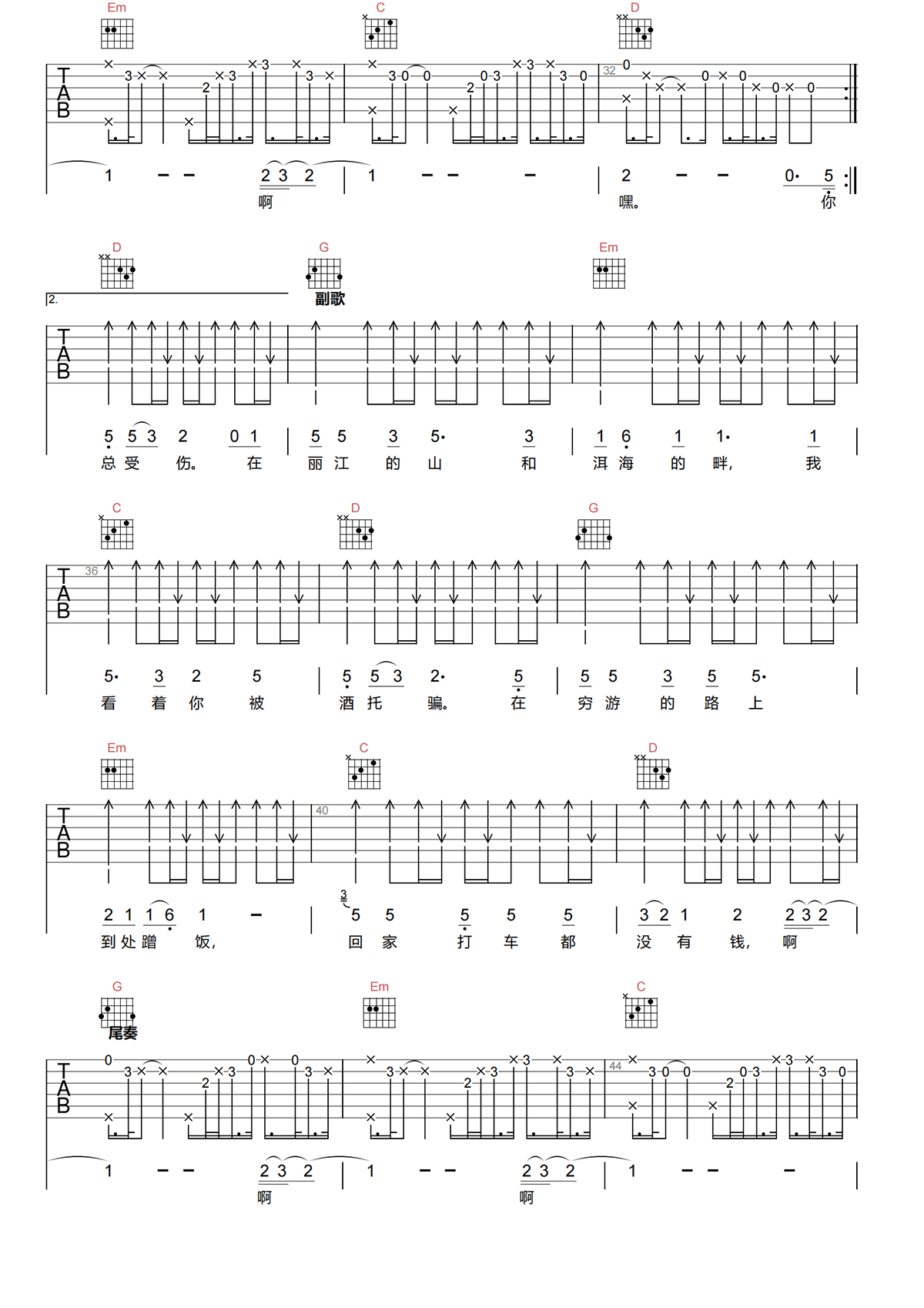 火乍了吉他谱-何教授-火乍了G调弹唱谱-原版吉他谱简谱