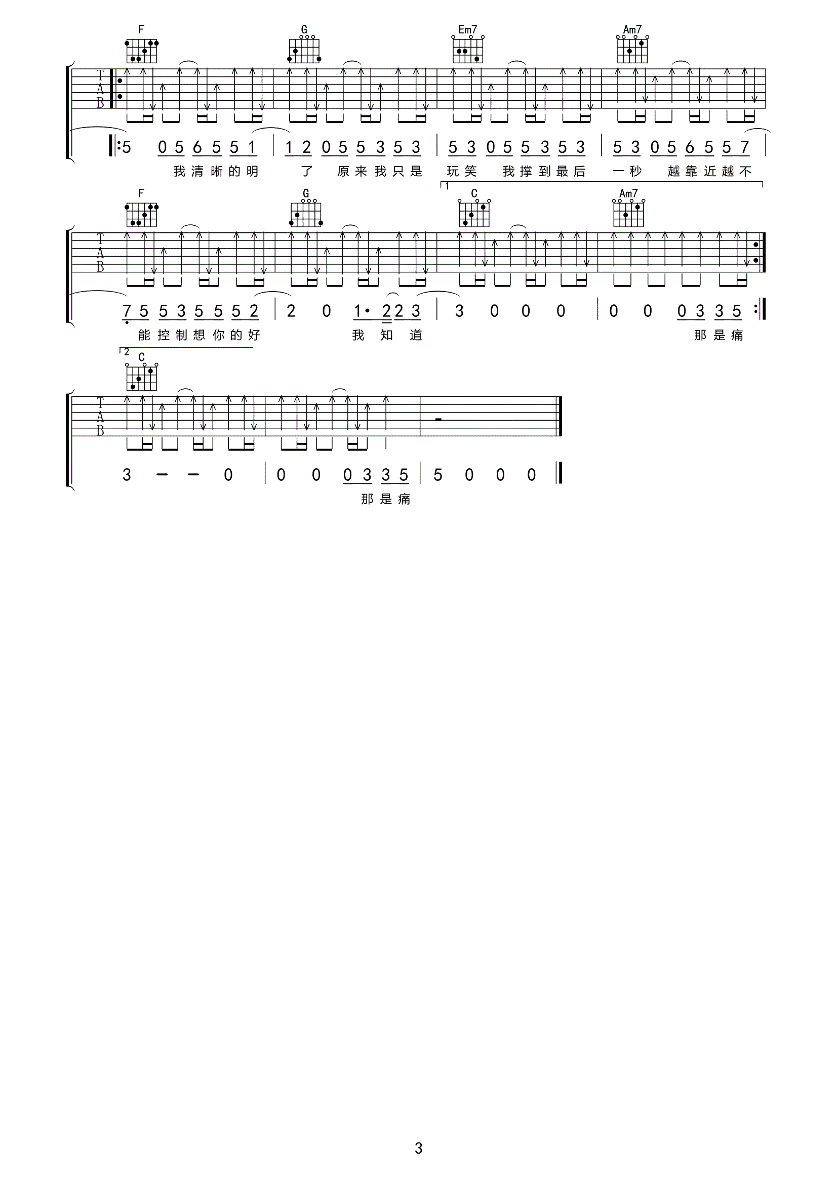 别再靠近我了吉他谱-陈雪凝-C调原版吉他谱简谱