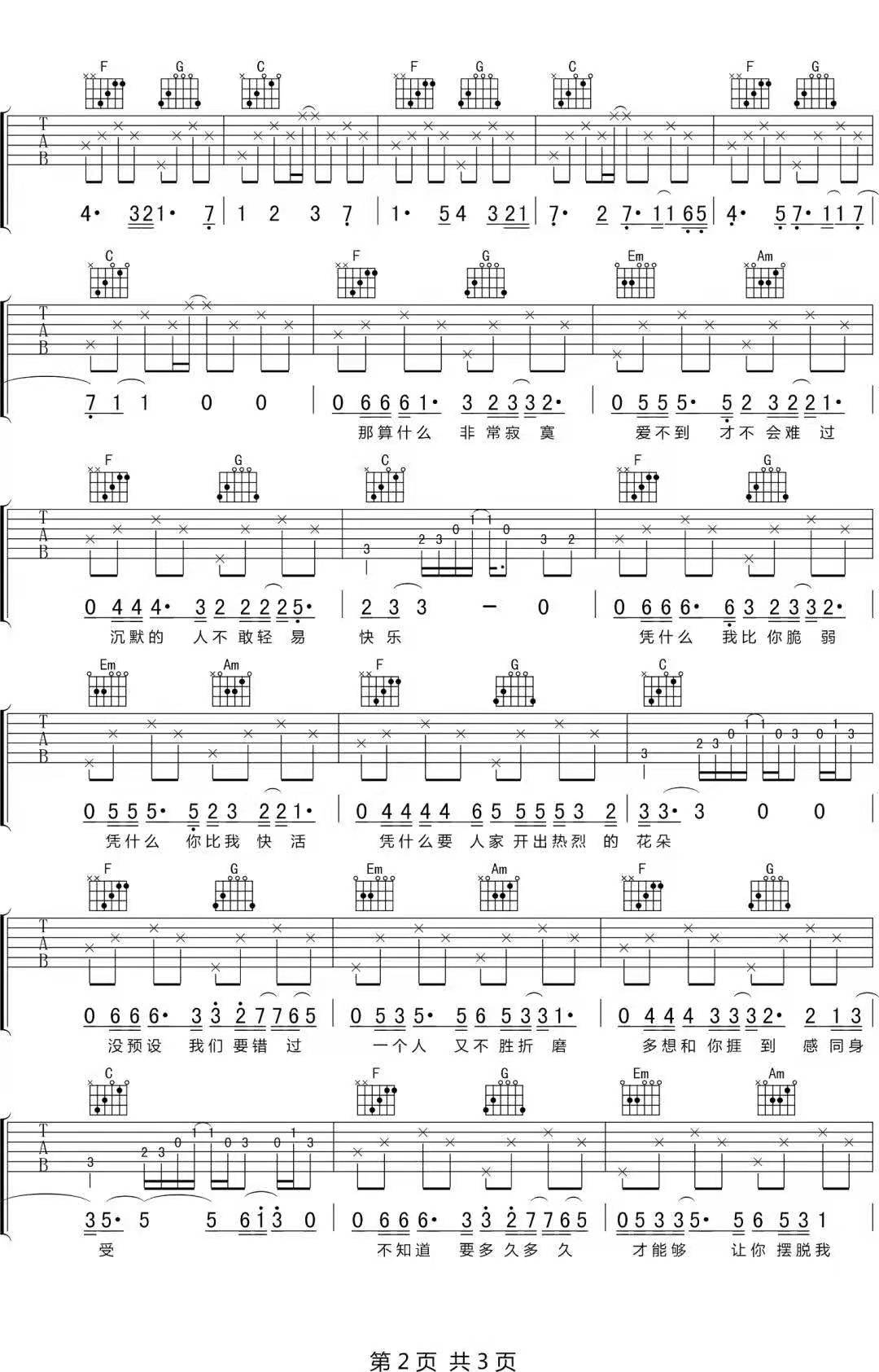 陈瑞吉他谱-徐秉龙-陈瑞C调弹唱吉他谱简谱