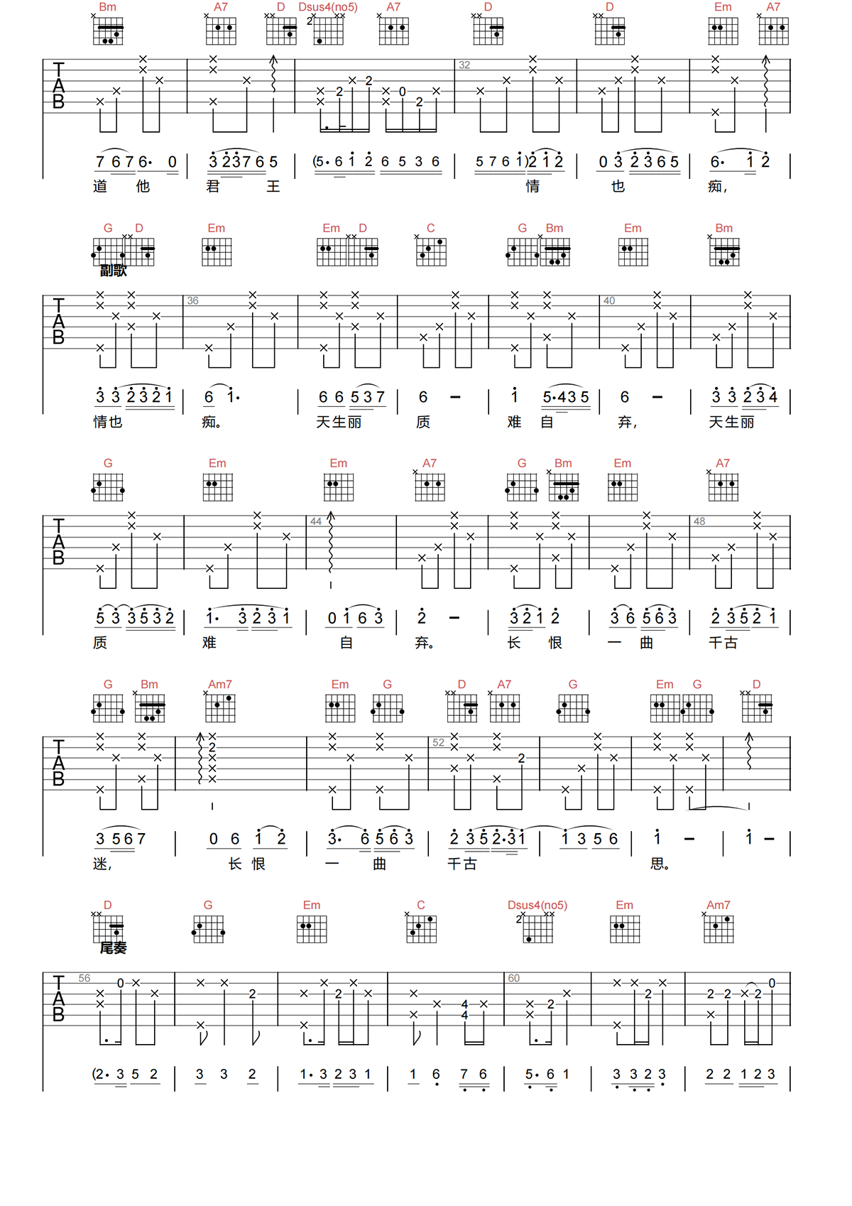 梨花颂吉他谱-梅葆玖-梨花颂G调原版吉他谱简谱
