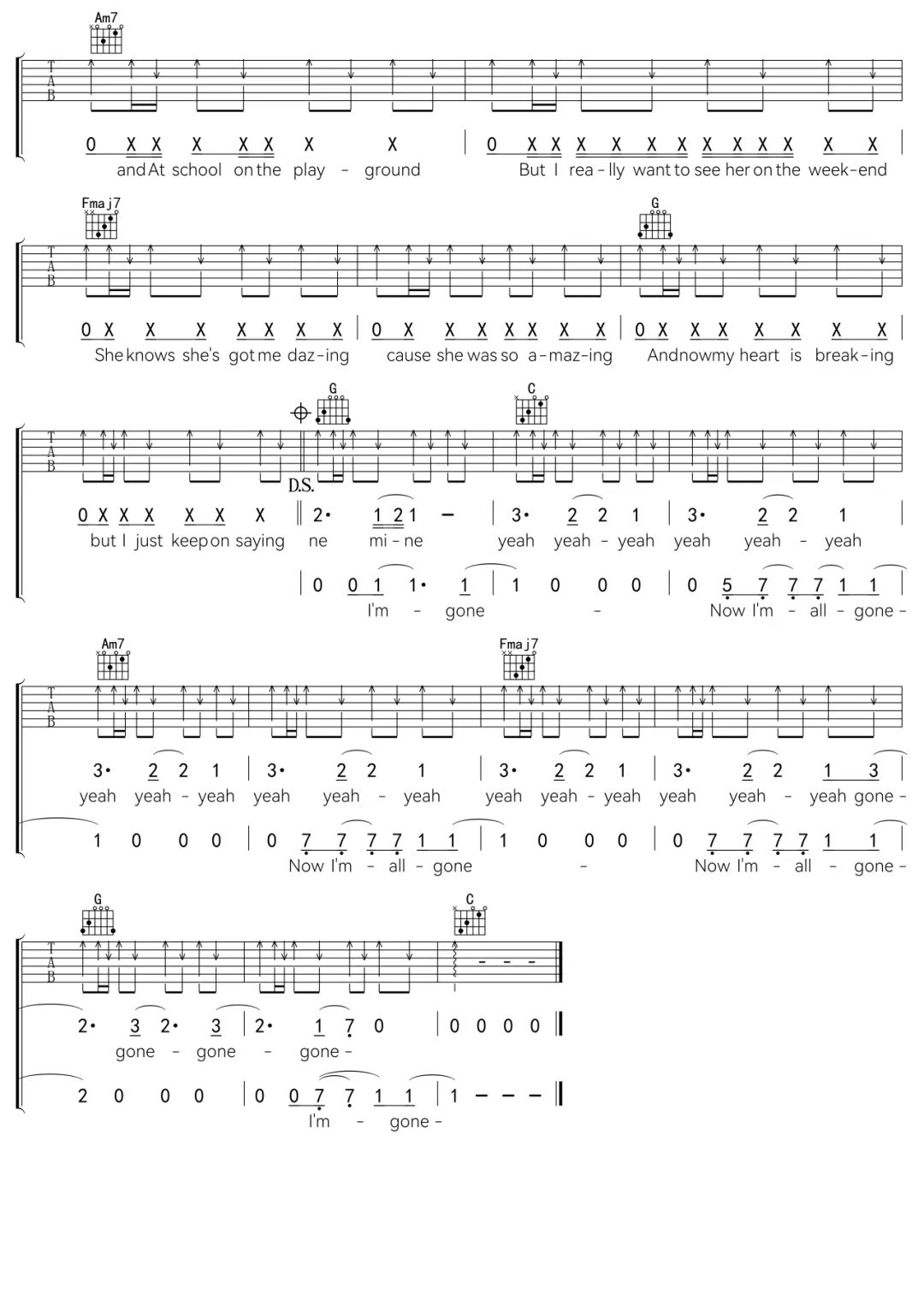 贾斯汀·比伯《Baby》吉他谱-C调简谱