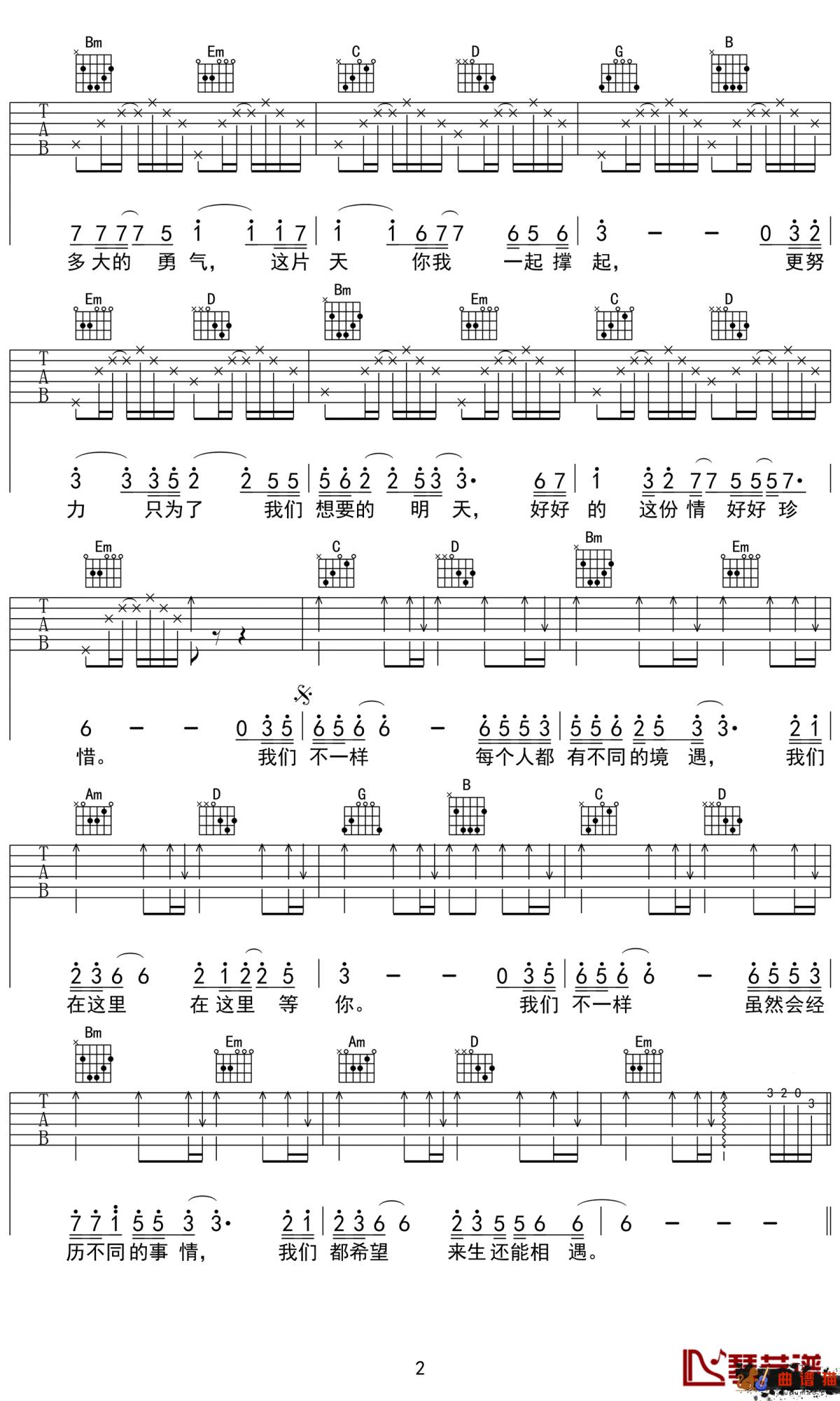 我们不一样吉他谱-大壮-兄弟,我们不一样,却都希望来世能相遇简谱