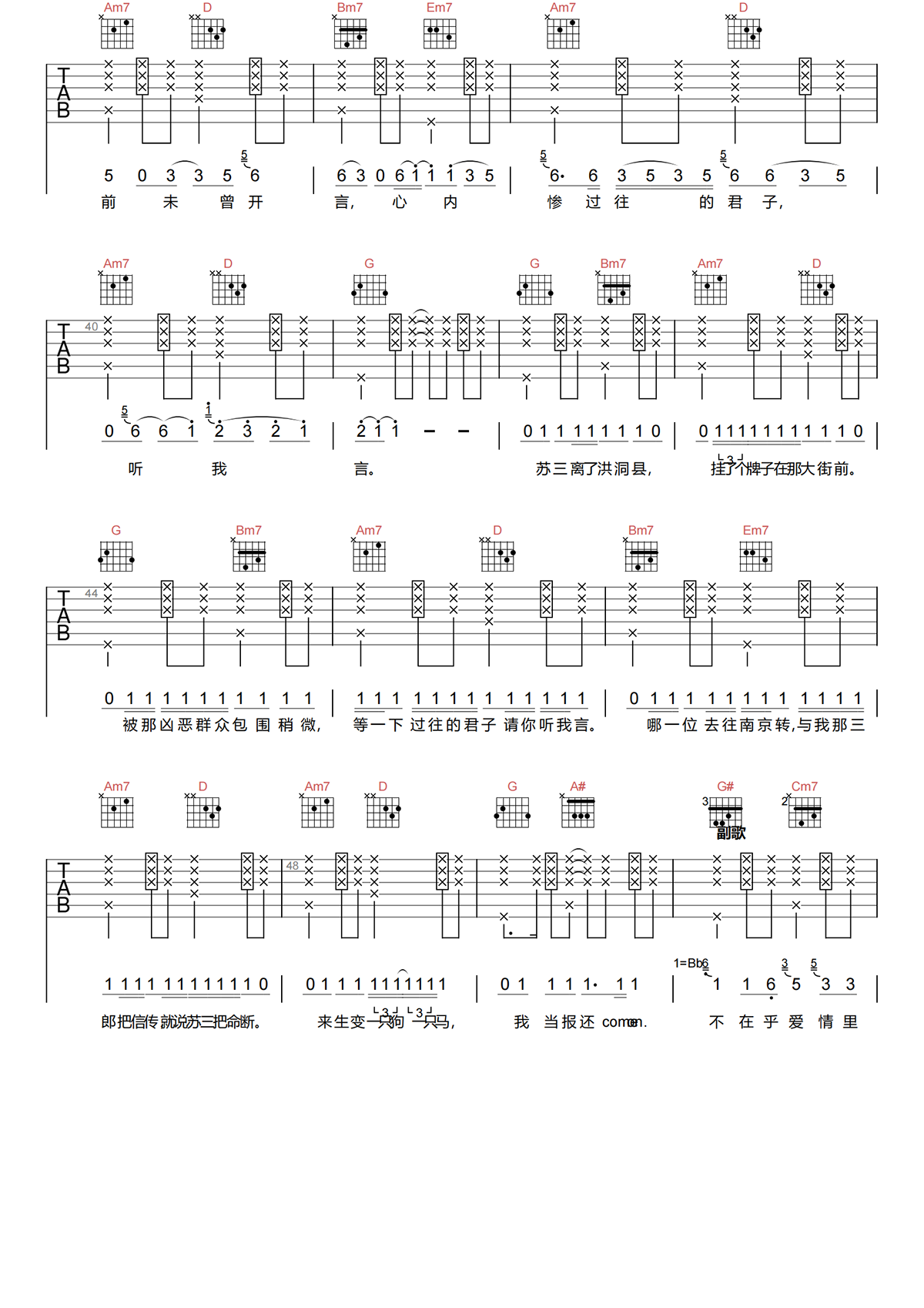 陶喆《SUSAN说》吉他谱 G调原版吉他谱