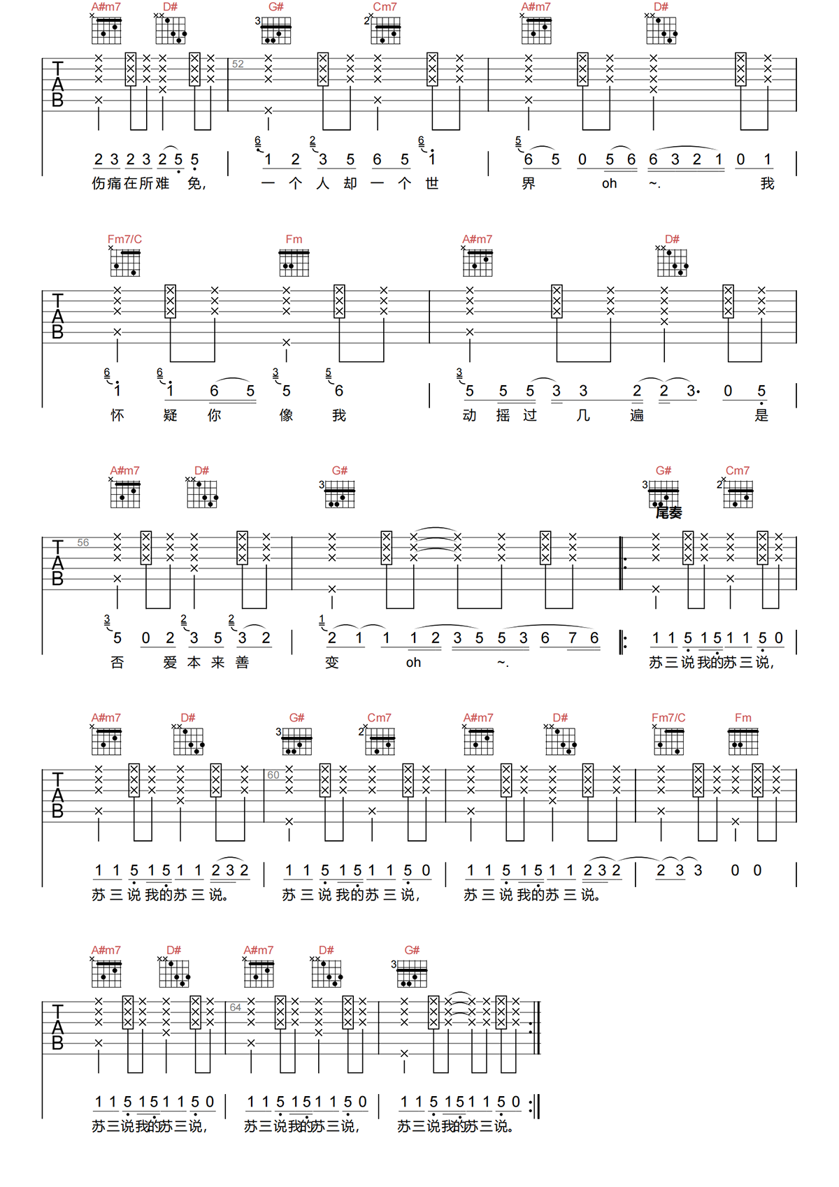 陶喆《SUSAN说》吉他谱 G调原版吉他谱