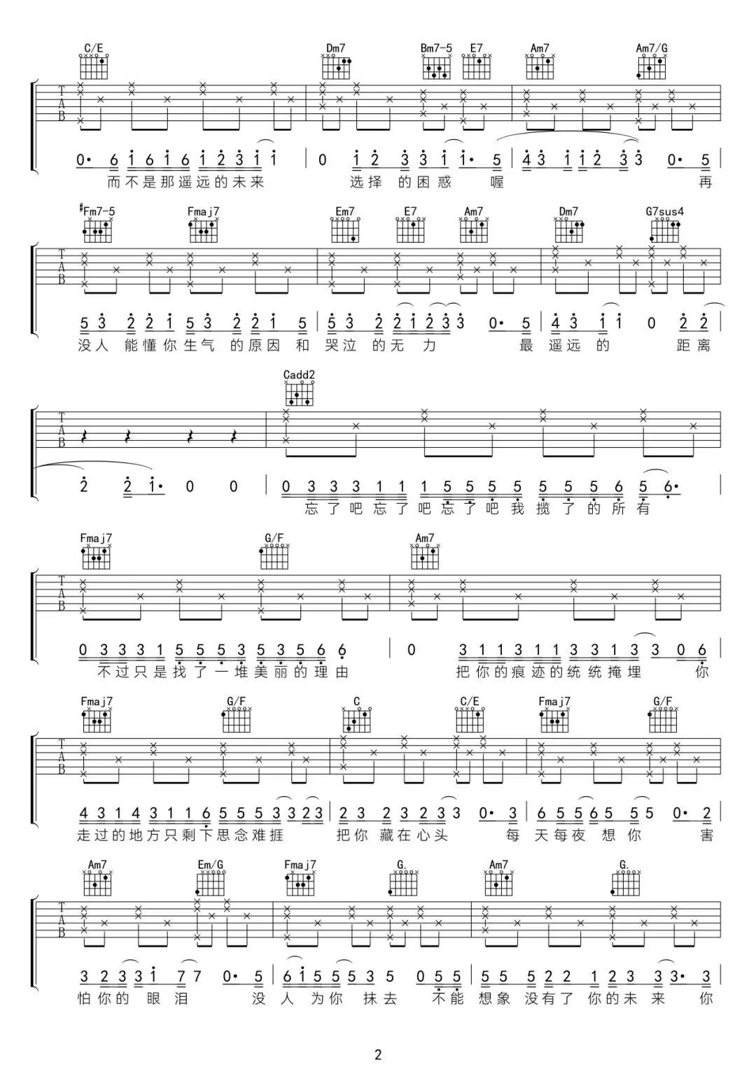 队长《哪里都是你》吉他谱-C调简谱