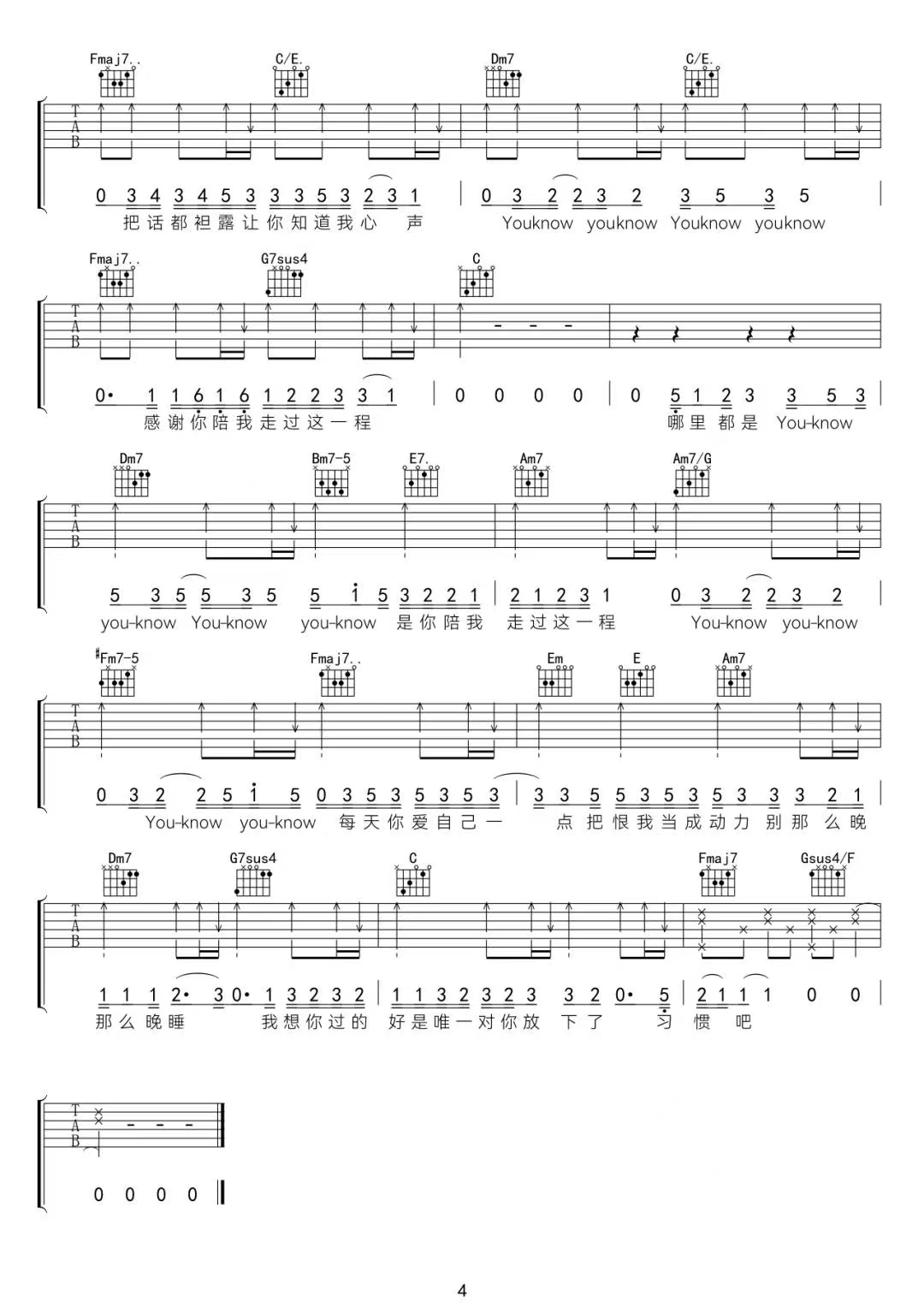 队长《哪里都是你》吉他谱-C调简谱