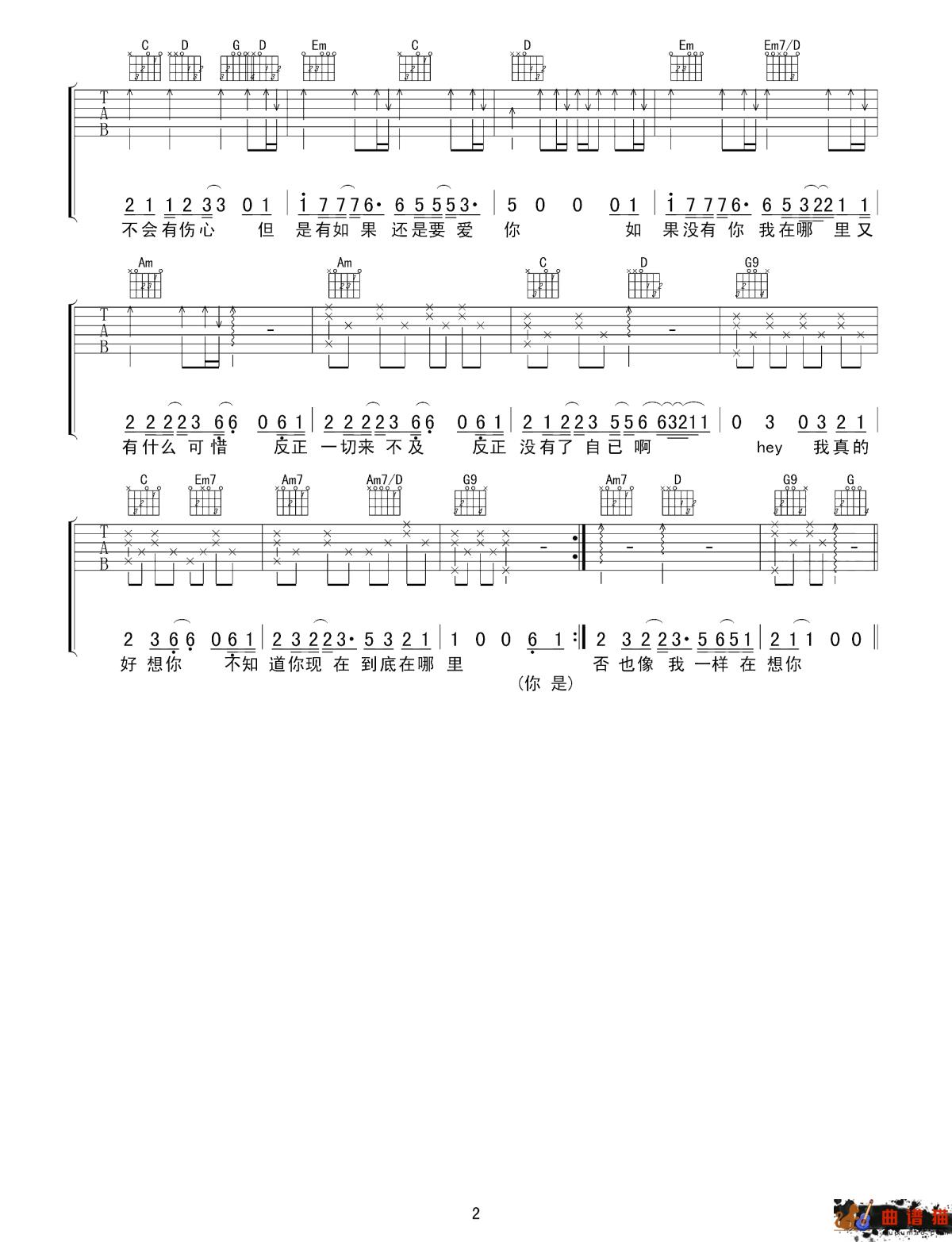 如果没有你吉他谱-莫文蔚-最想说的话我应该从何说起简谱
