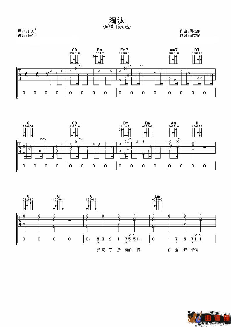 《淘汰》吉他谱-陈奕迅 《淘汰》吉他谱-陈奕迅