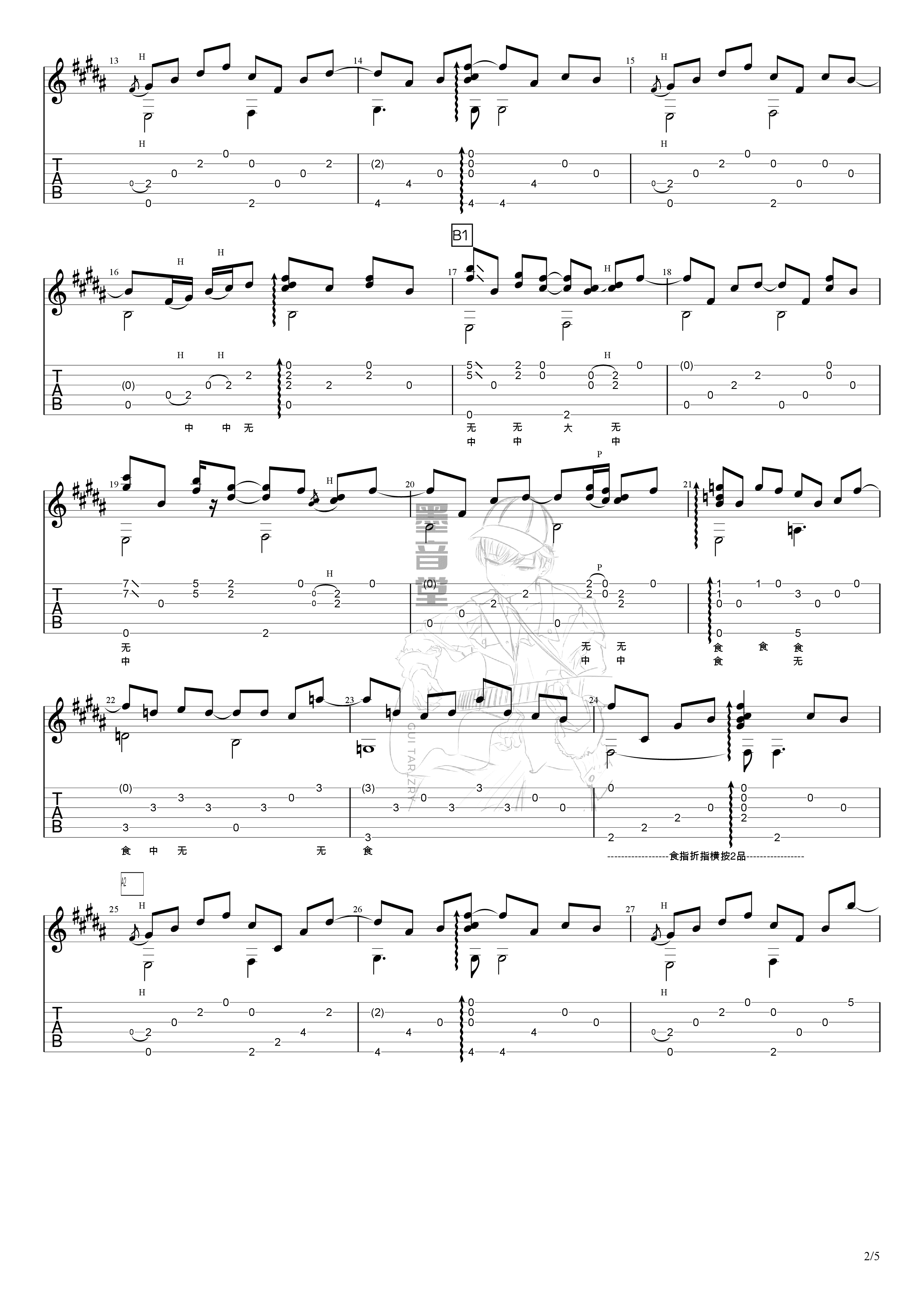 沐春阳指弹吉他谱-曹思义-原版独奏吉他谱简谱