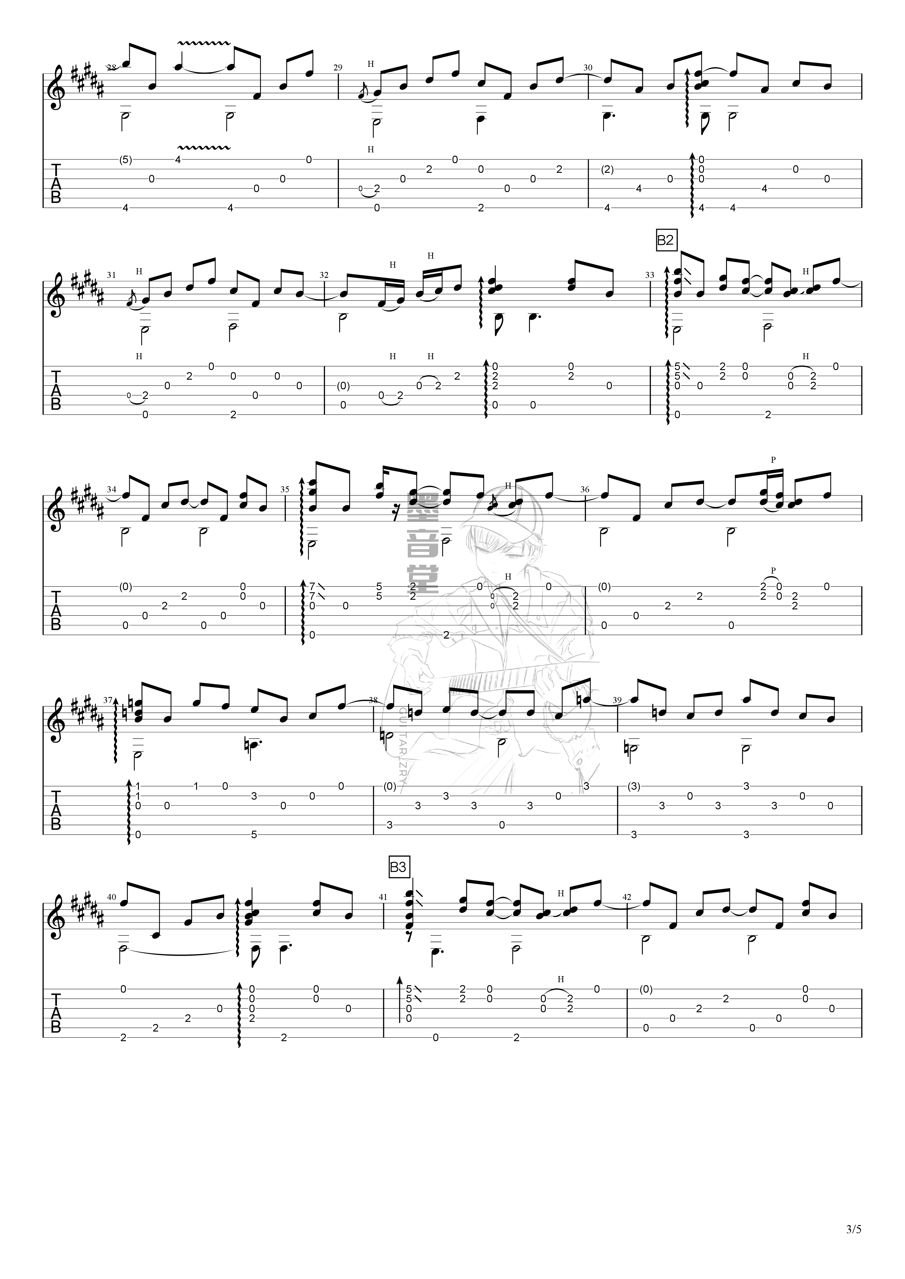 沐春阳指弹吉他谱-曹思义-原版独奏吉他谱简谱