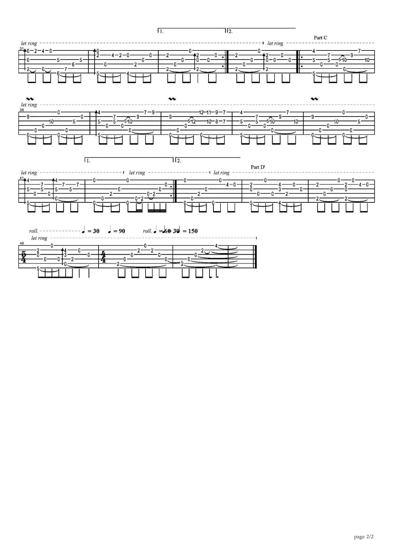 奇迹的山指弹吉他谱-岸部真明-高清独奏吉他谱简谱