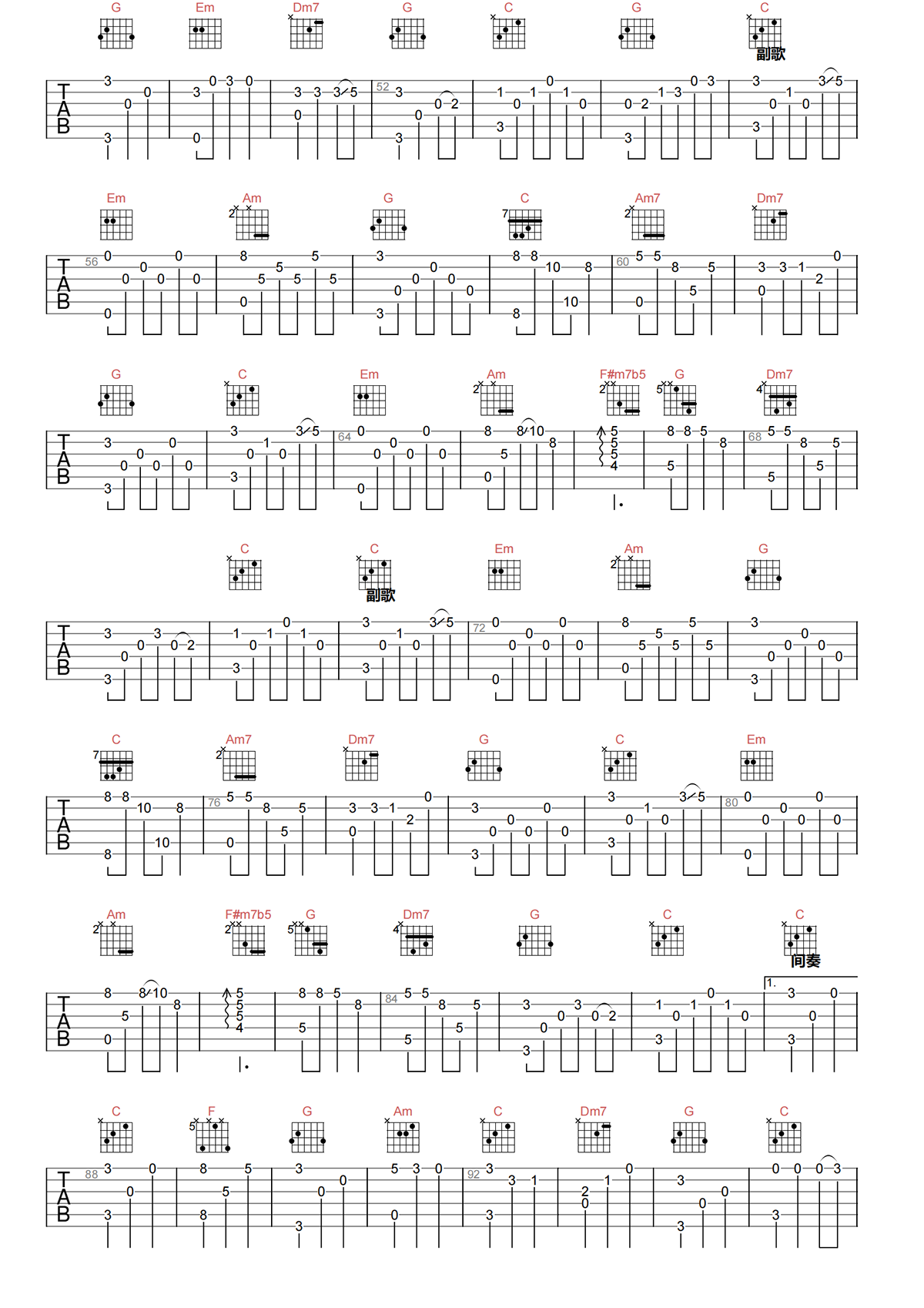 月亮船吉他谱-杨钰莹-C调指弹吉他谱简谱