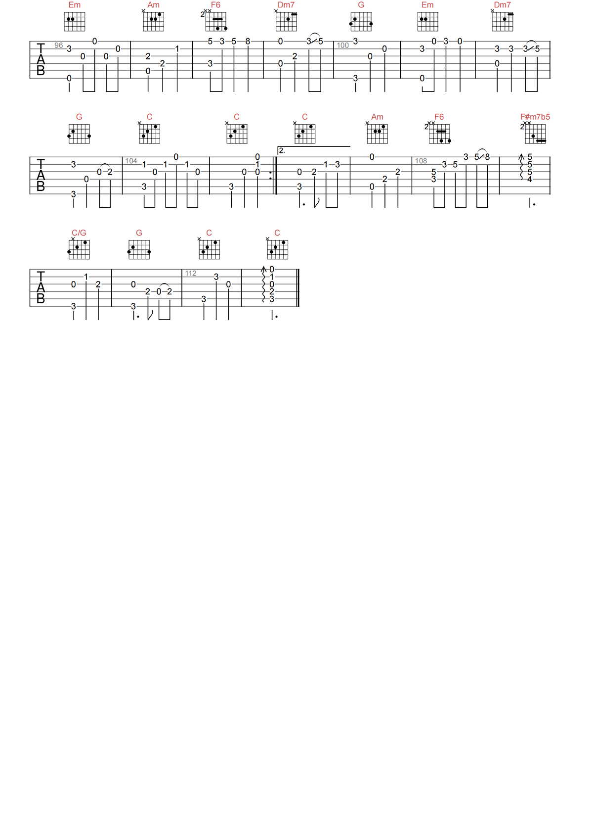 月亮船吉他谱-杨钰莹-C调指弹吉他谱简谱