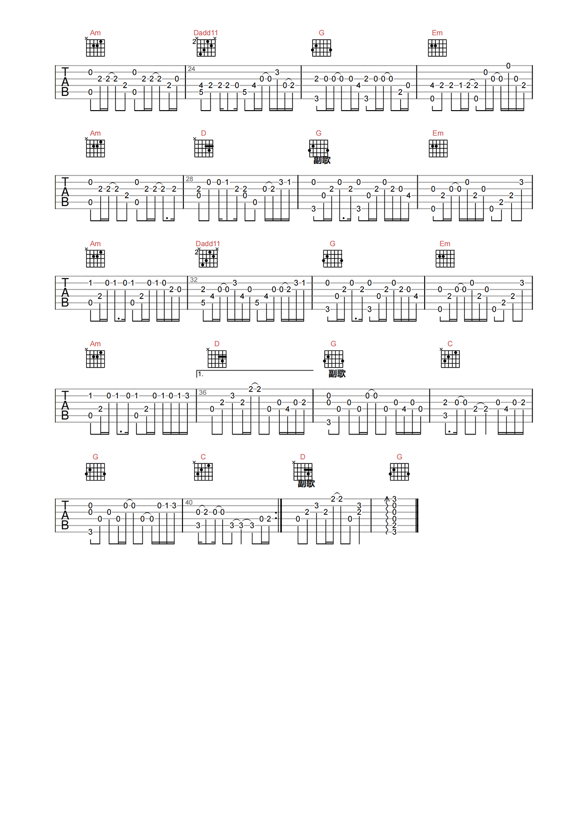 李健《风吹麦浪吉他谱》G调原版图谱简谱