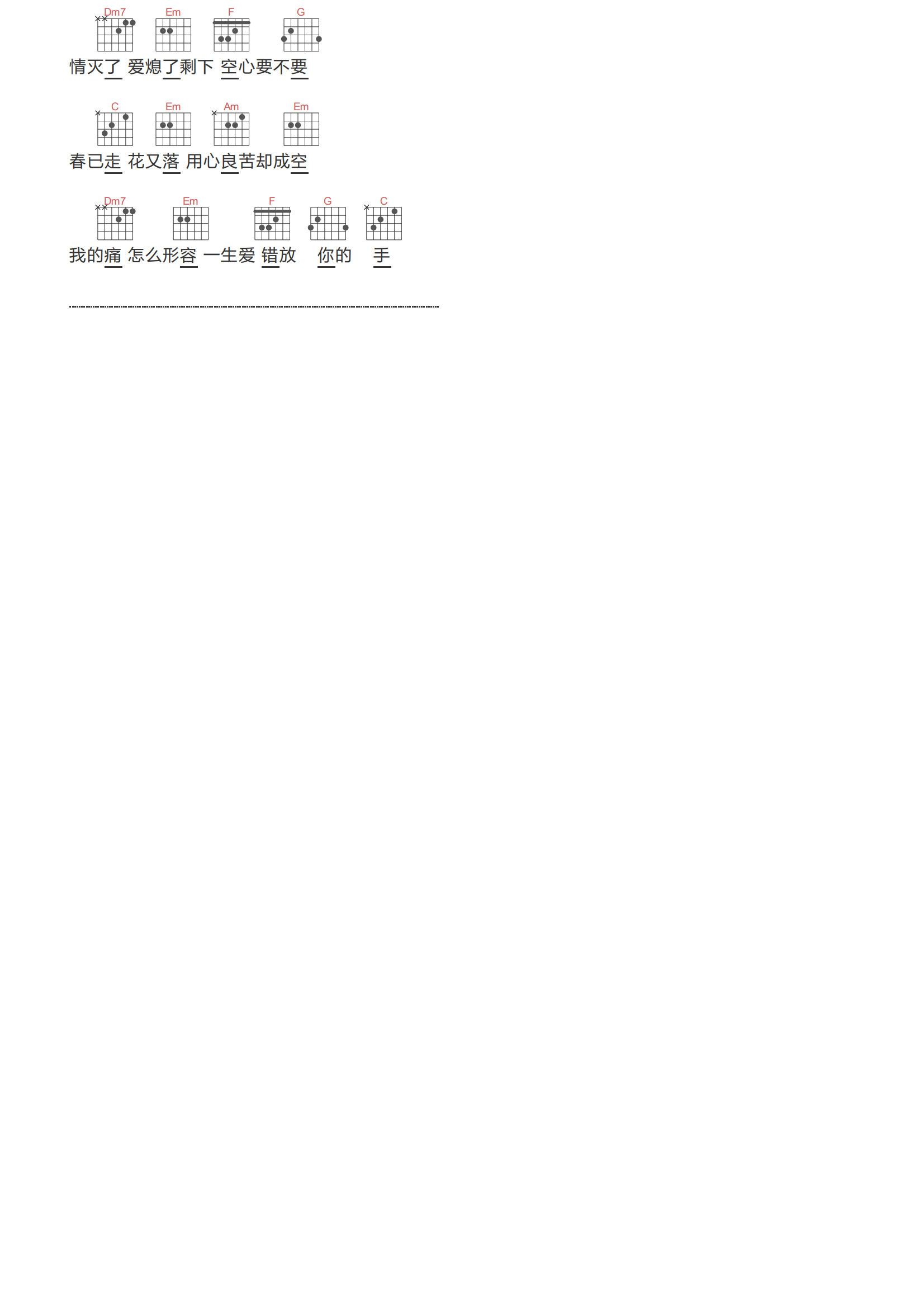 用心良苦吉他谱-张宇-C调原版和弦谱简谱