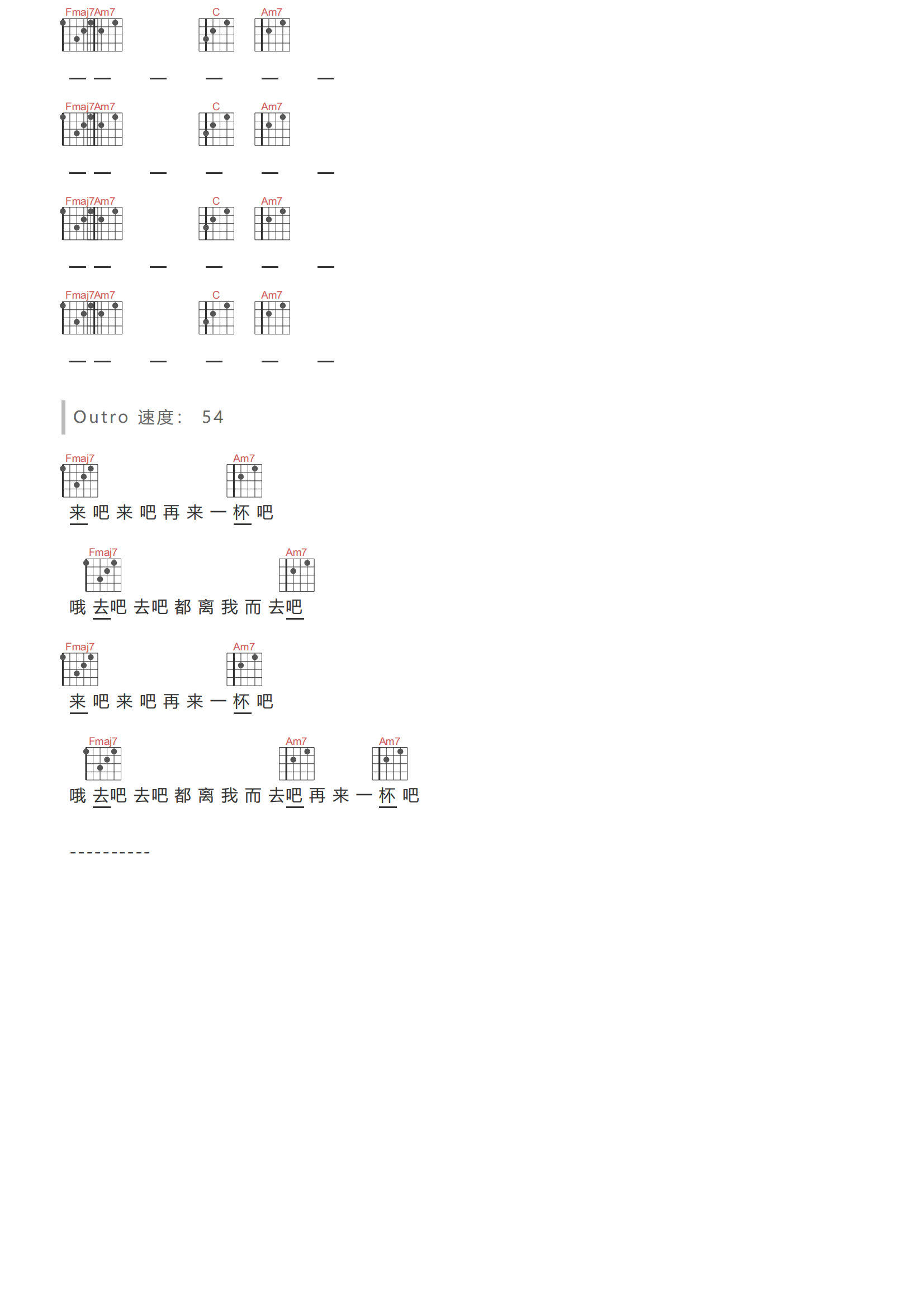 离歌吉他谱-草东没有派对《离歌》C调和弦弹唱谱简谱