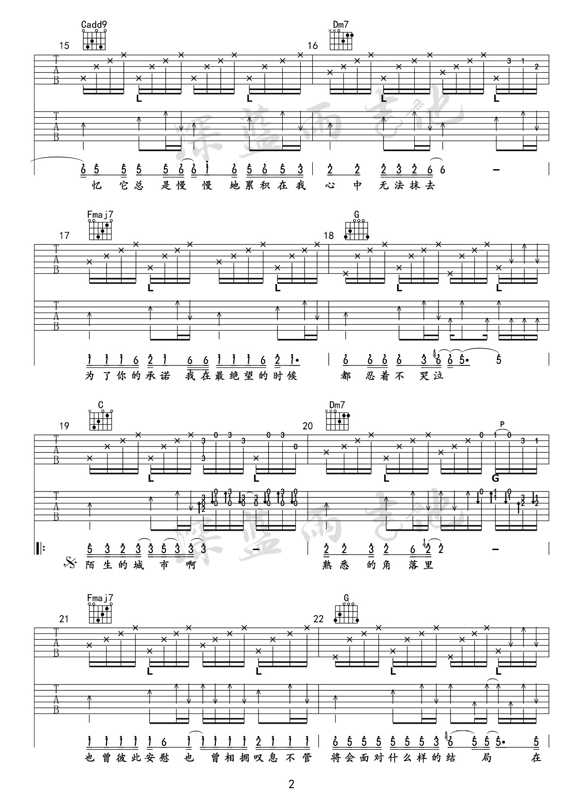 《漂洋过海来看你》吉他谱-李宗盛-C调原版吉他谱-附教学简谱