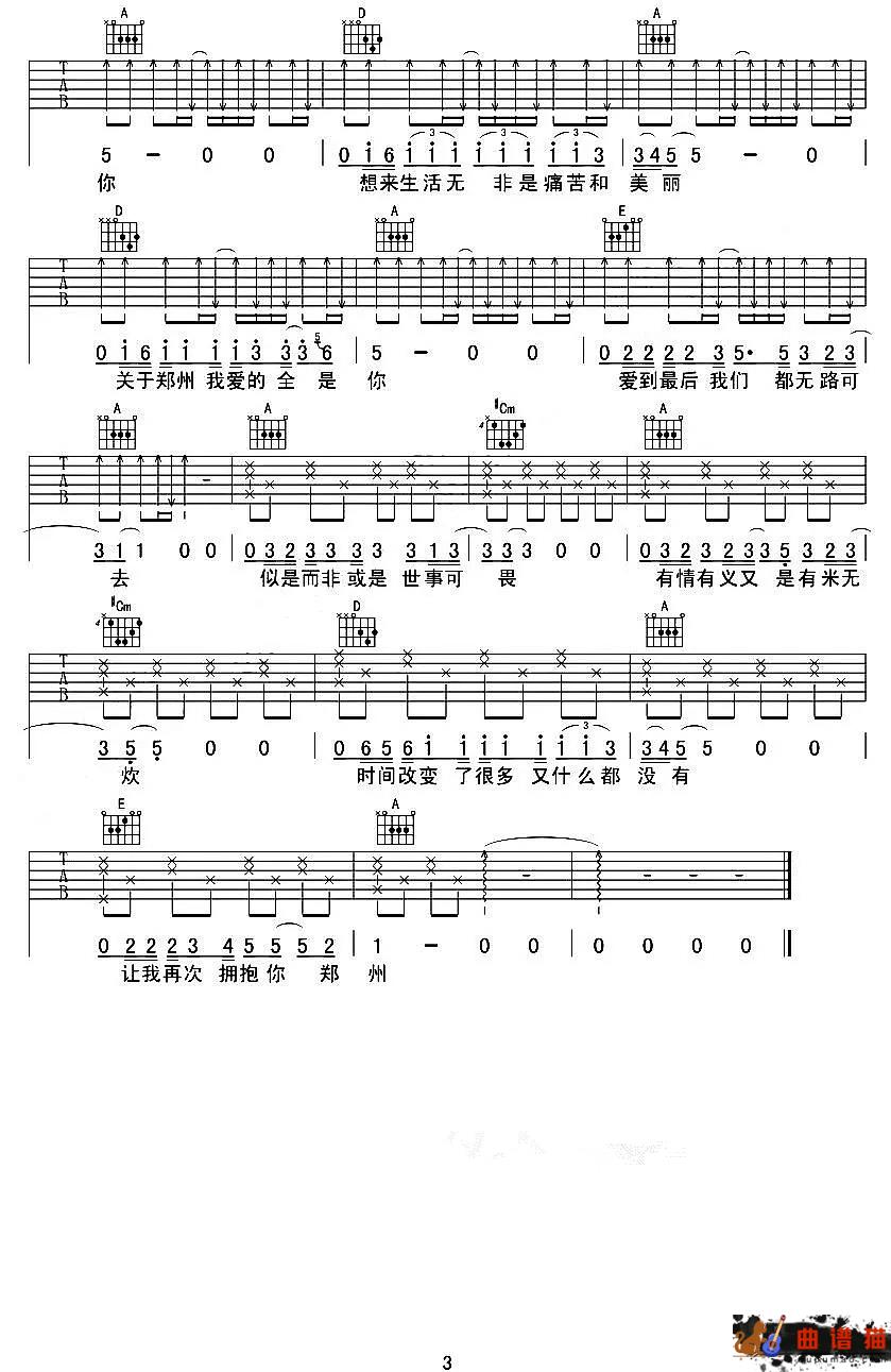 关于郑州的记忆李志 吉他谱-那是一个回忆的地方简谱