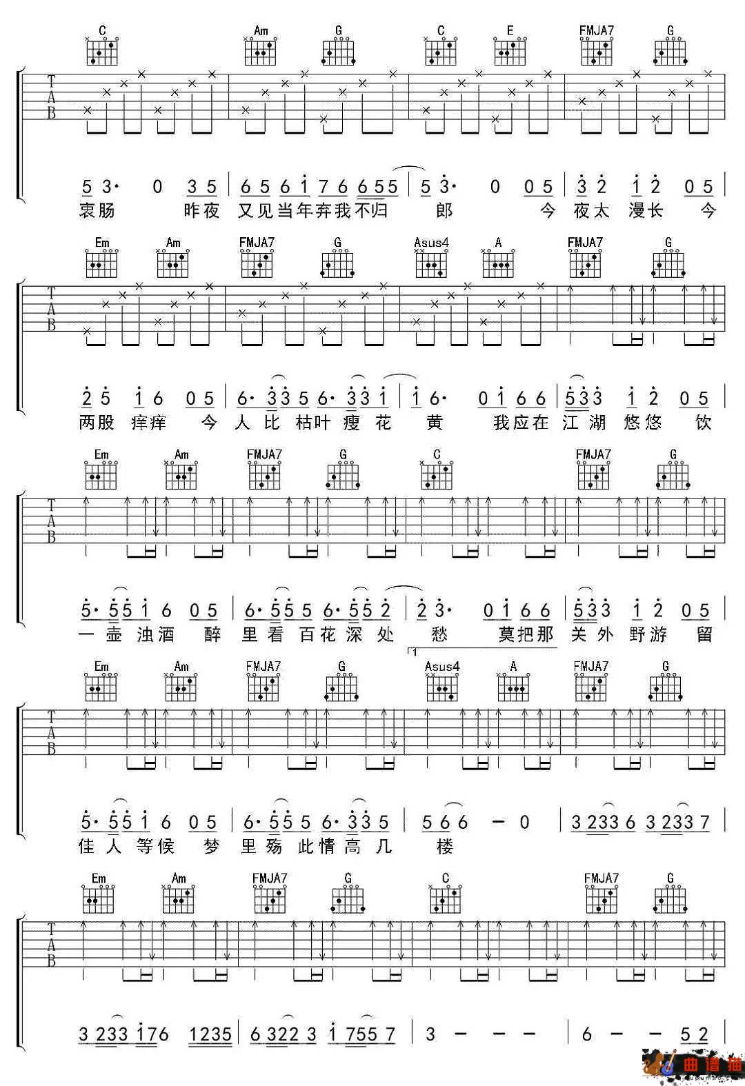 离人愁吉他谱 李袁杰-我应在江湖悠悠 饮一壶浊酒简谱