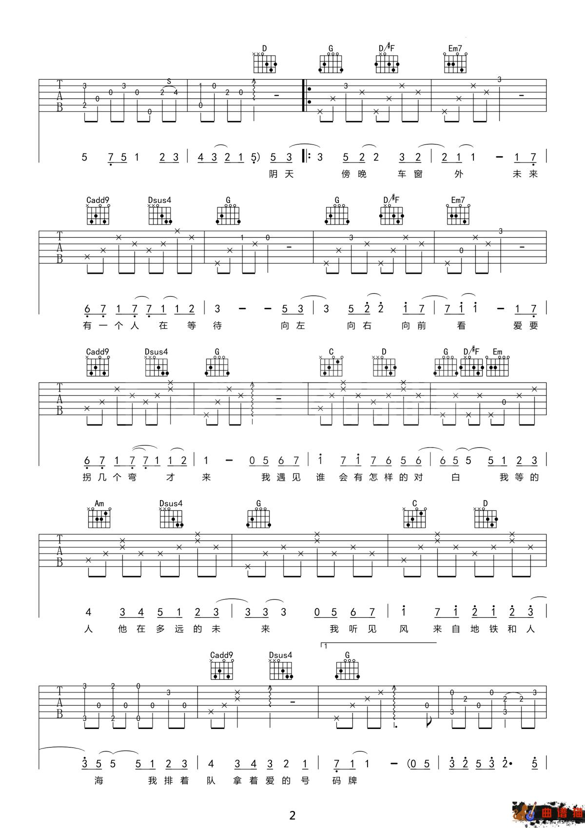 孙燕姿《遇见》吉他谱 孙燕姿《遇见》吉他谱