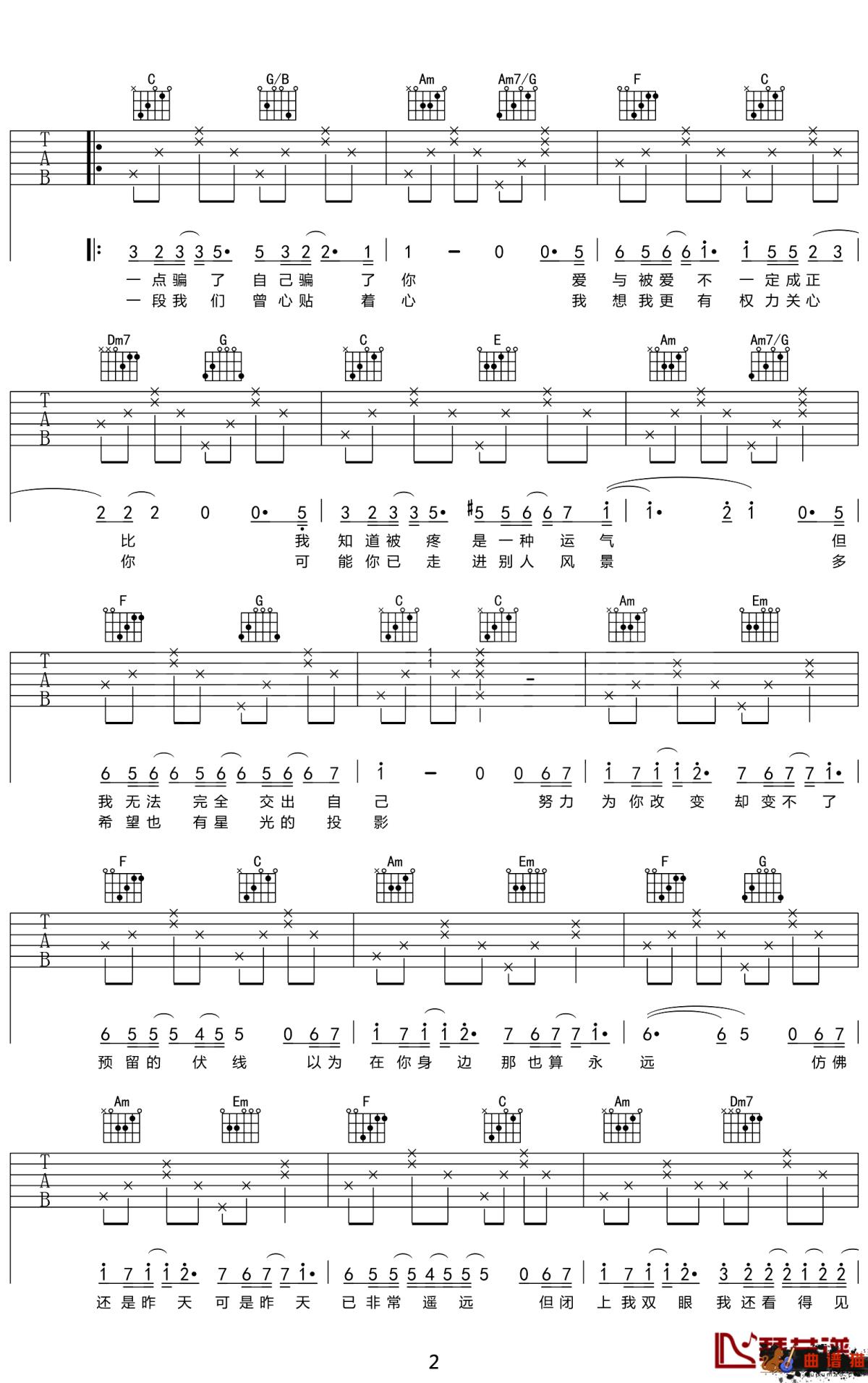 可惜不是你吉他谱-梁静茹-如果能重来还会不会是你简谱