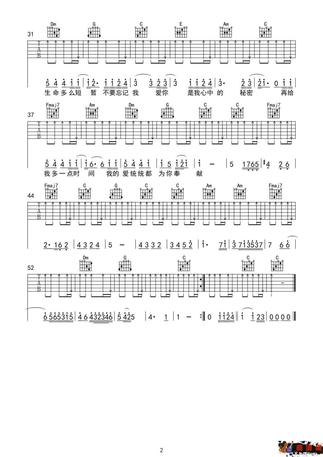 张碧晨《不要忘记我爱你》吉他谱-C调简谱