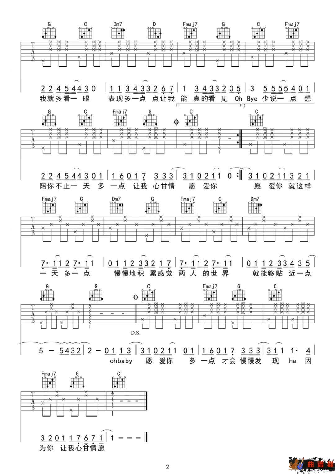 王心凌《爱你》吉他谱-C调简谱