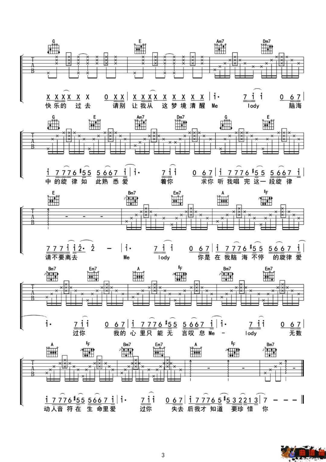 陶喆《Melody》吉他谱-C调简谱