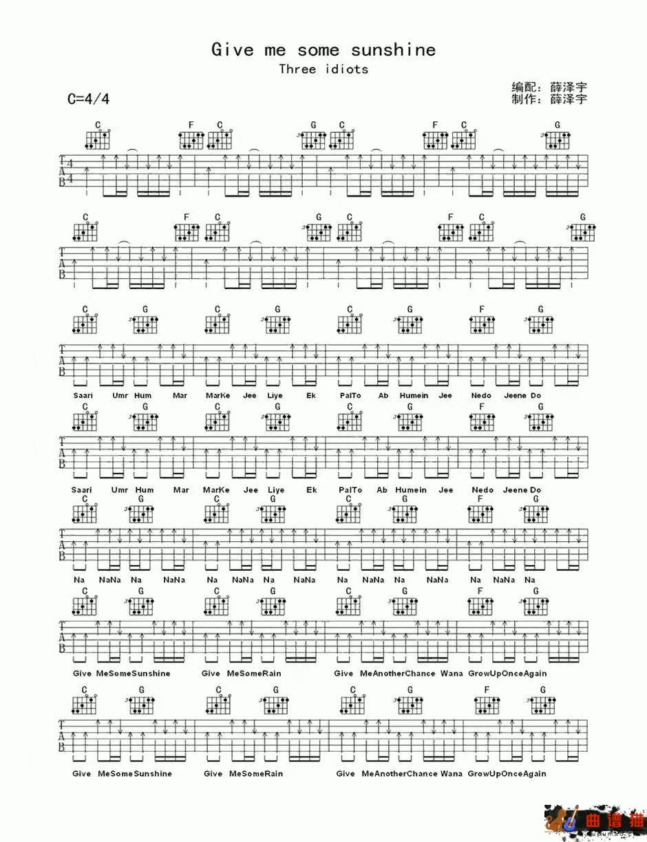 Suraj Jagan《Give Me Some Sunshine》吉他谱-C调简谱